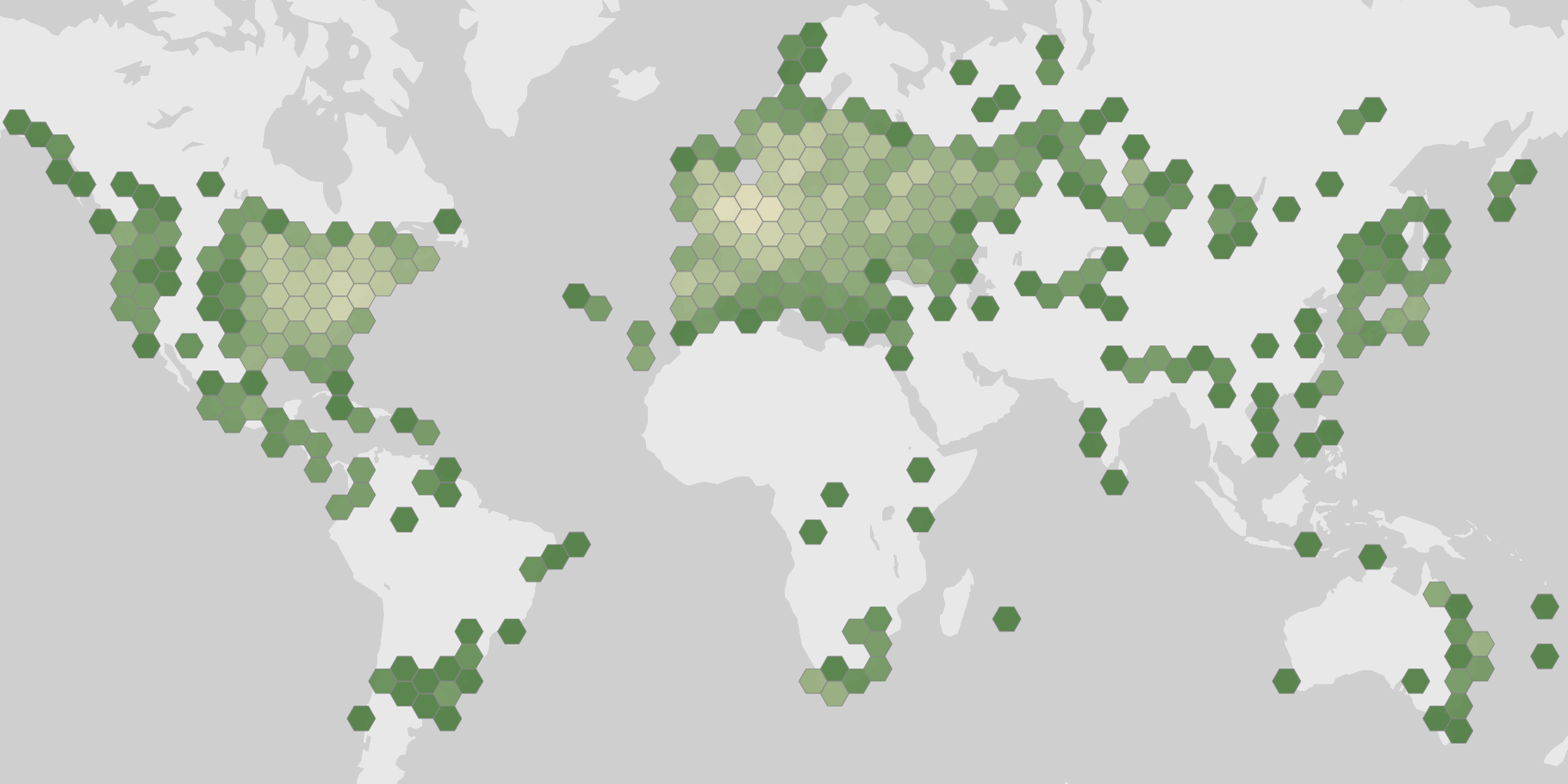 World map showing recorded occurrences of Laetiporus sulphureus.