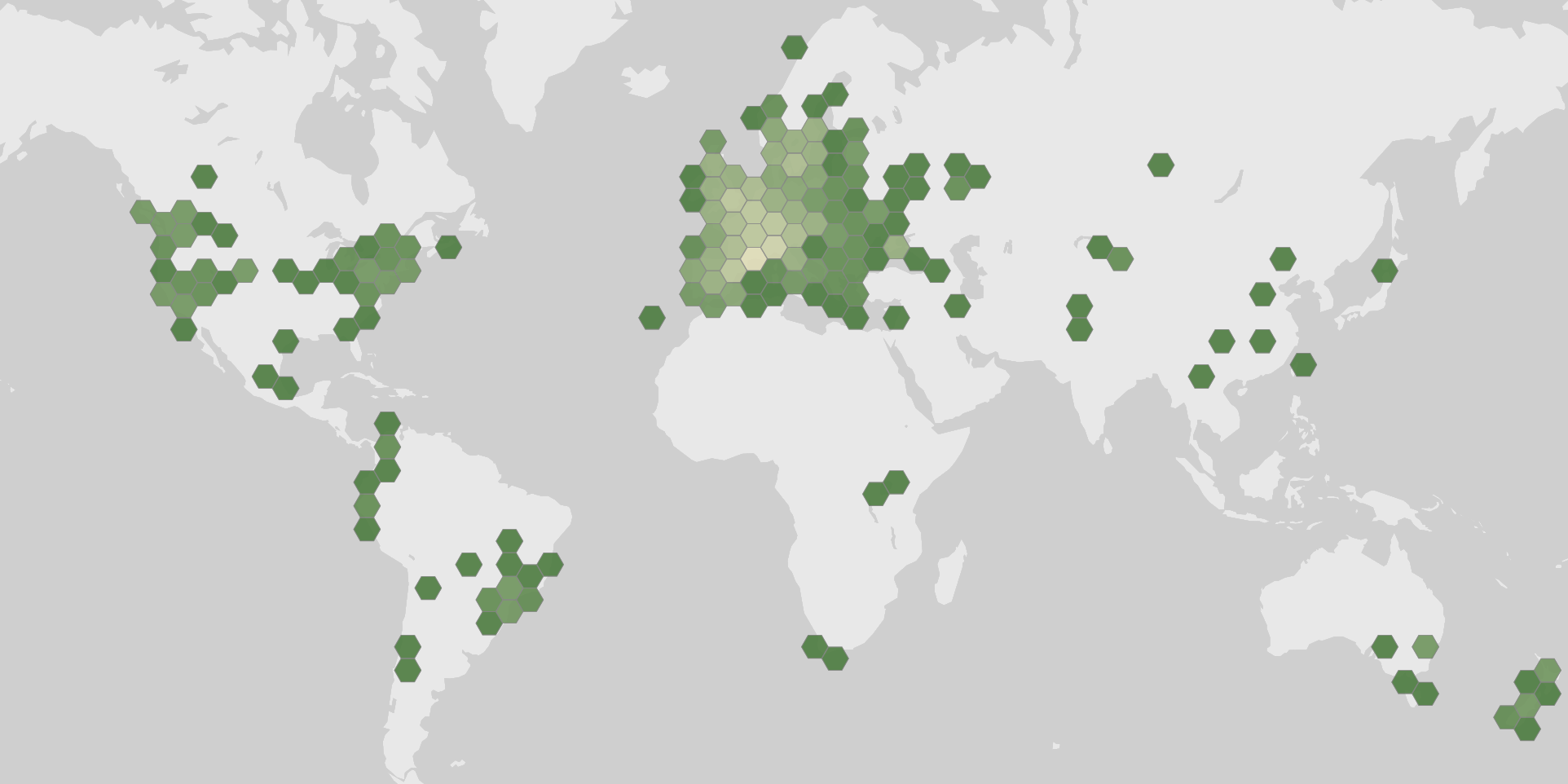 World map showing recorded occurrences of Lavandula angustifolia.