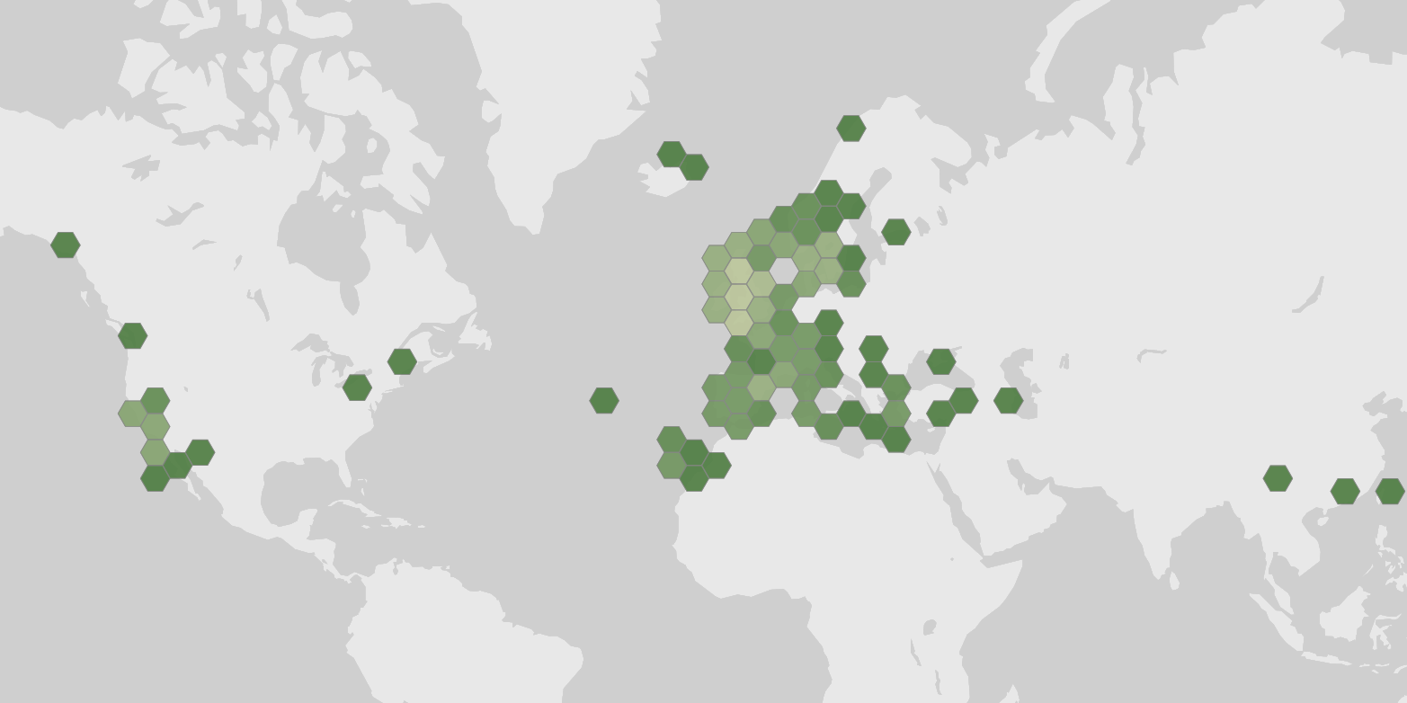Mapa dos registros de ocorrência de Lecanora gangaleoides