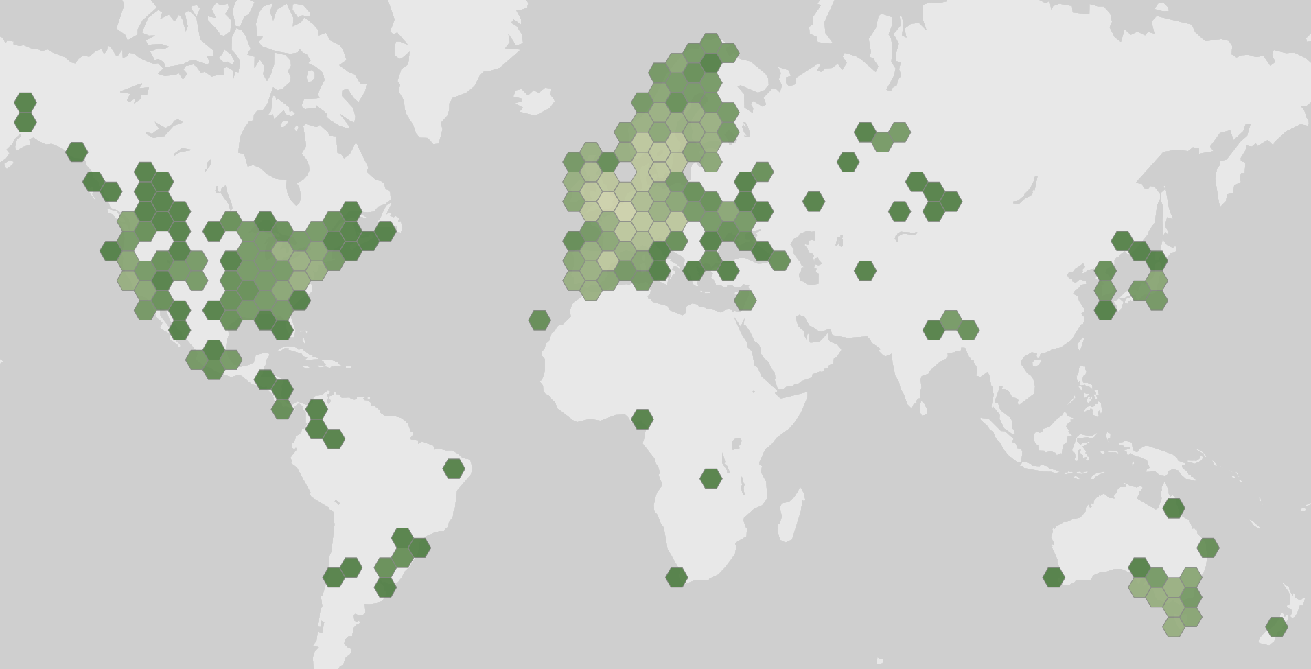 World map showing recorded occurrences of Lepista nuda.