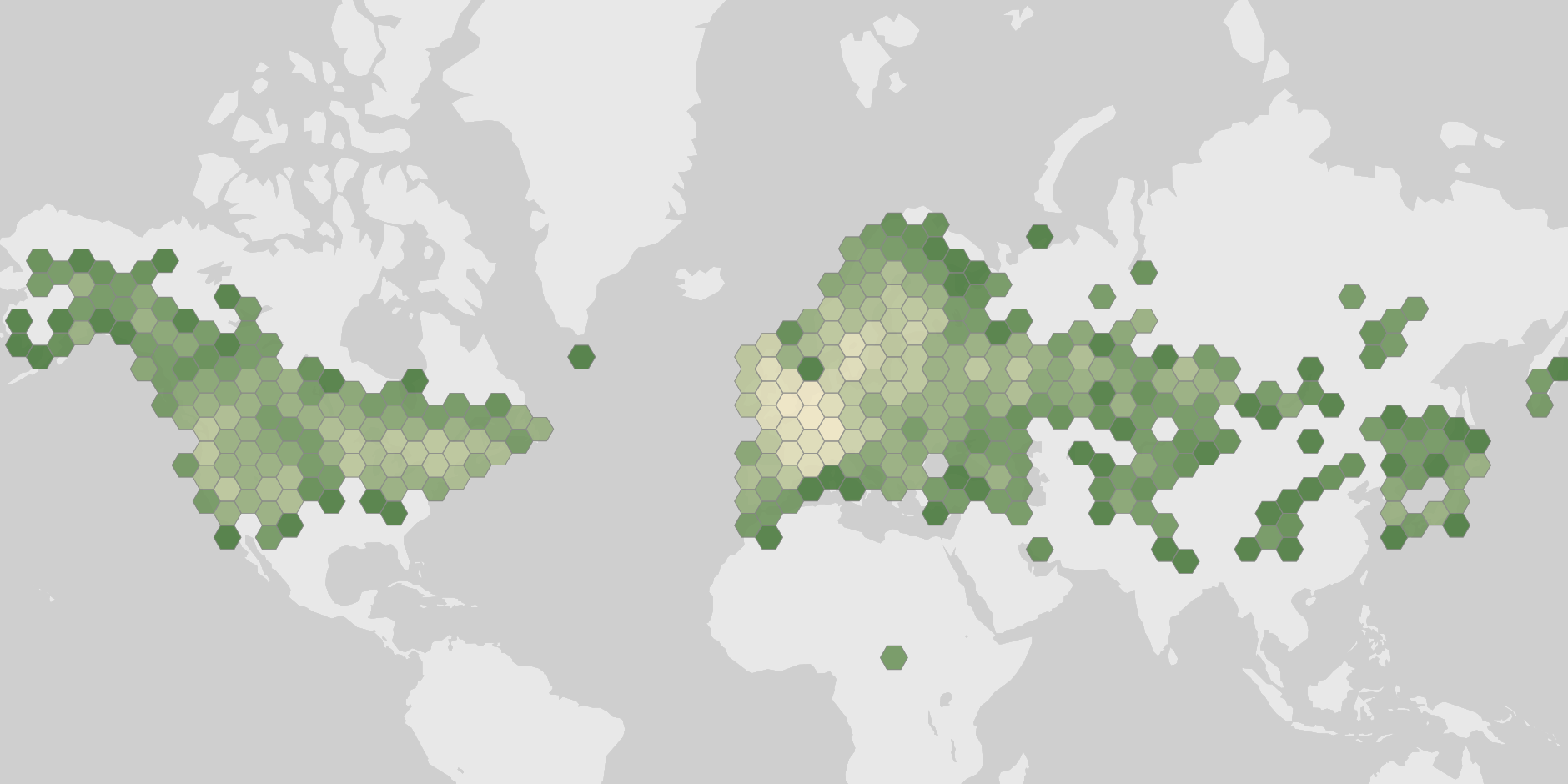World map showing recorded occurrences of Libellula quadrimaculata.