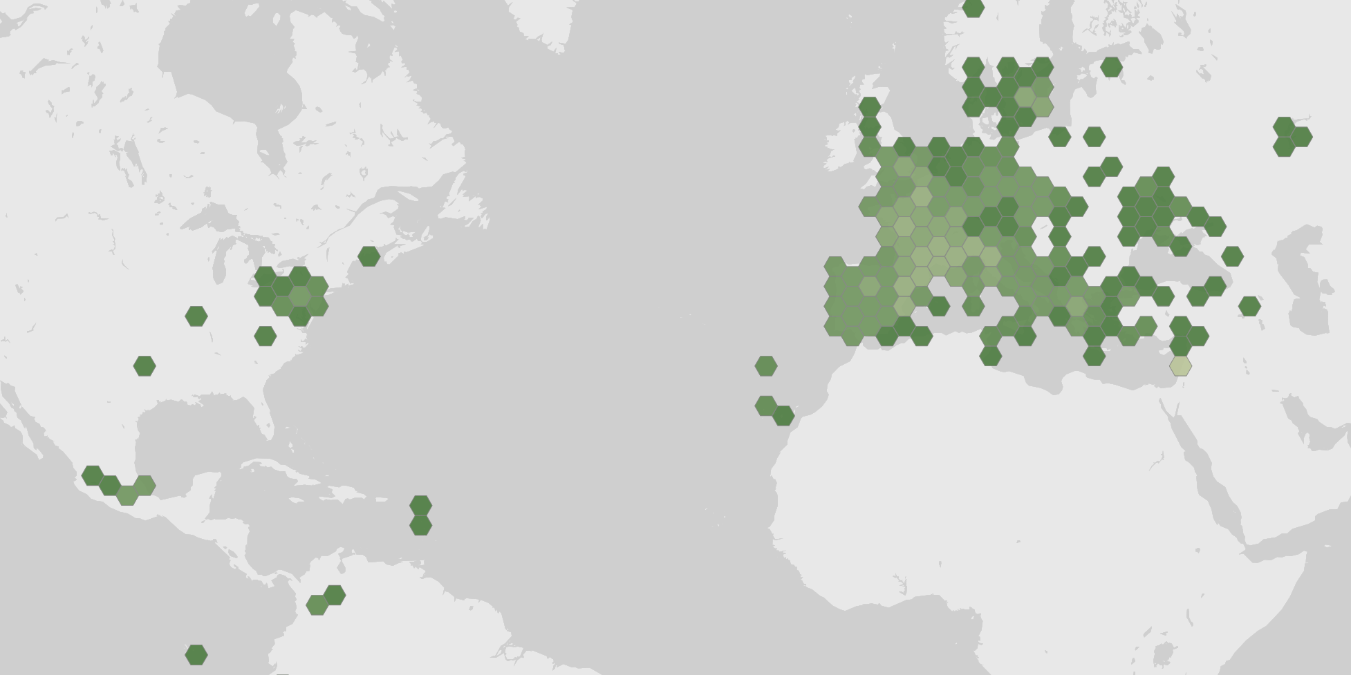 World map showing recorded occurrences of Lilium candidum.