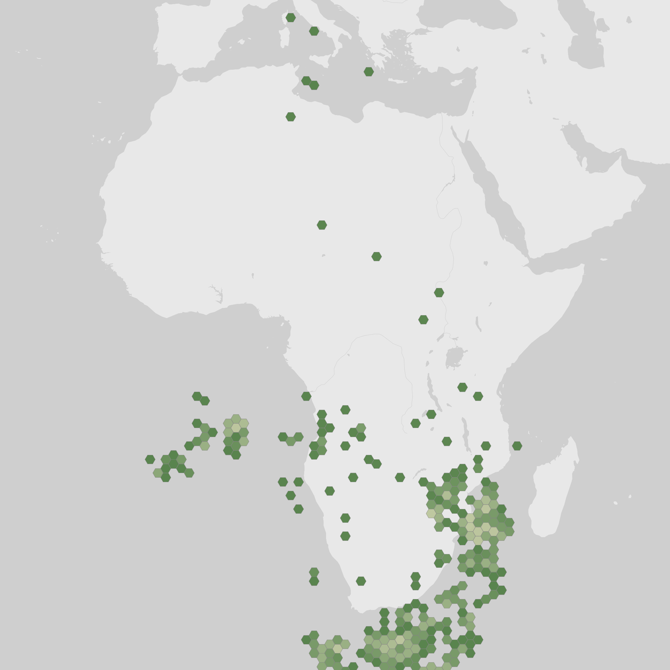 World map showing recorded occurrences of Loxodonta africana.