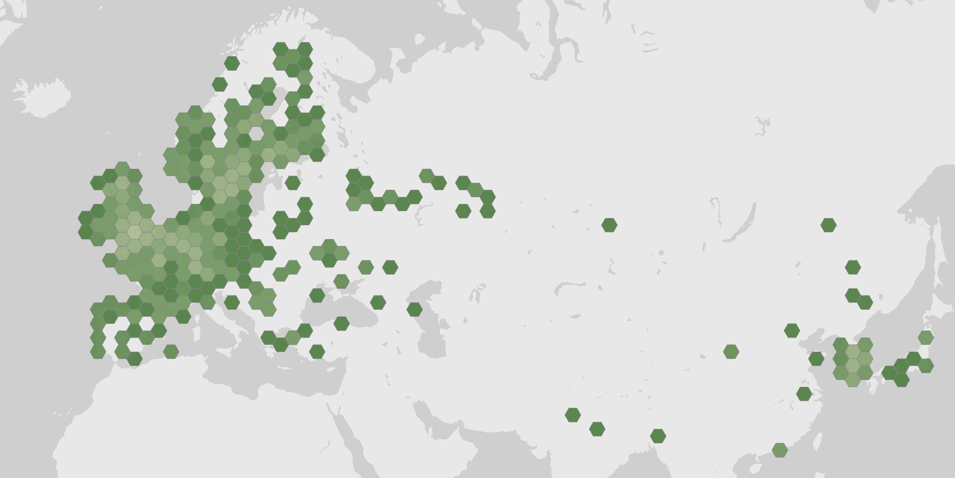 World map showing recorded occurrences of Lucilia caesar.