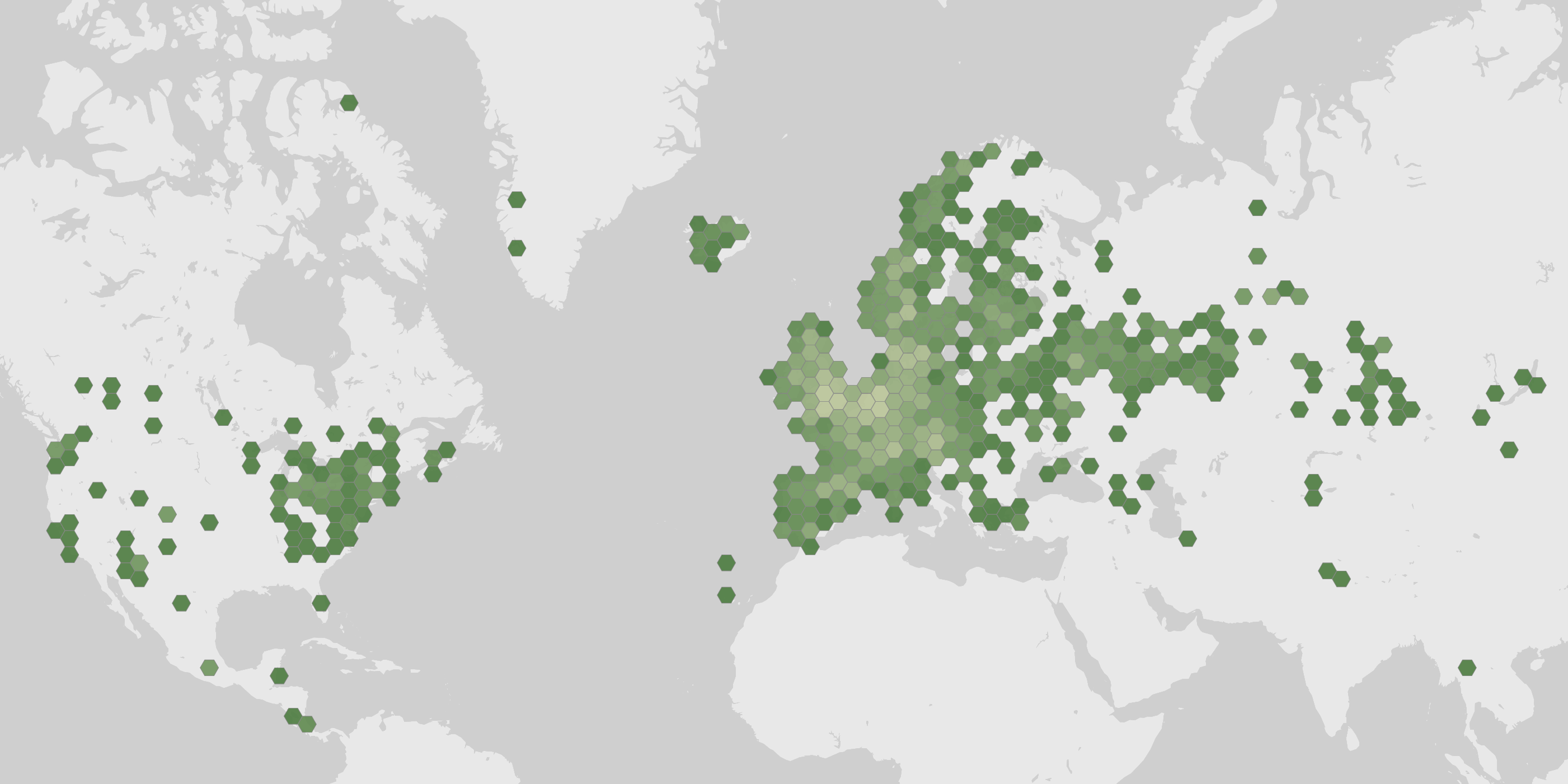World map showing recorded occurrences of Lycoperdon excipuliforme.