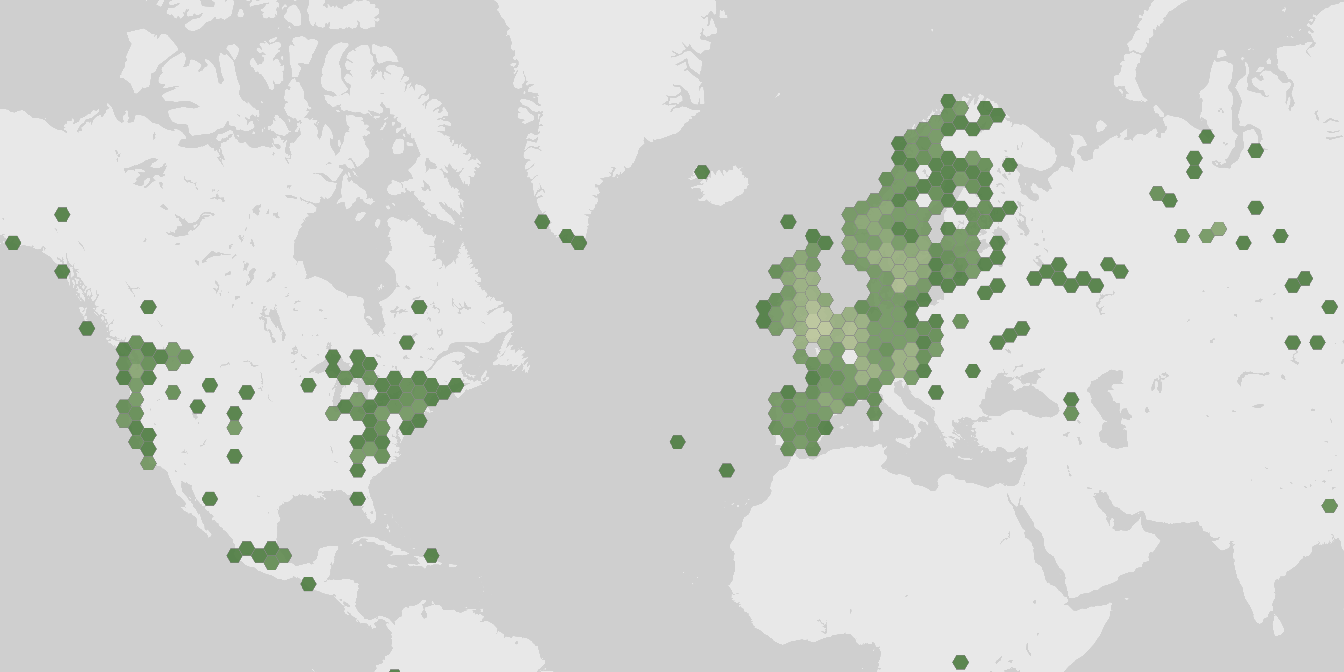 World map showing recorded occurrences of Lycoperdon nigrescens.