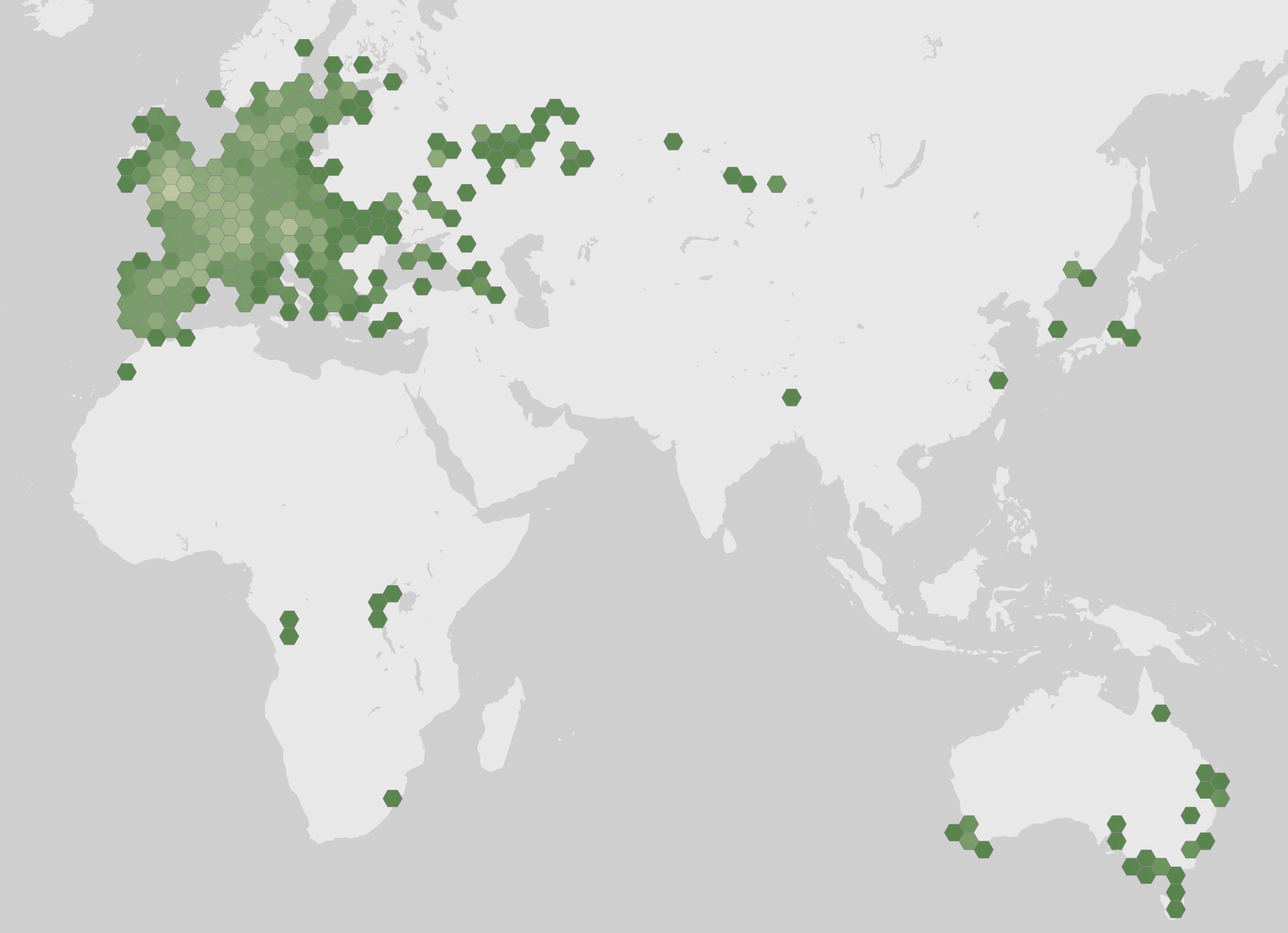 World map showing recorded occurrences of Macrolepiota mastoidea.