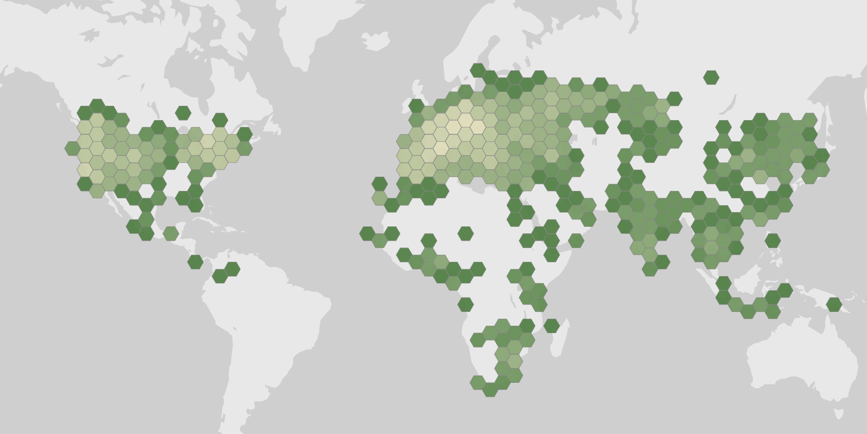 World map showing recorded occurrences of Mantis religiosa.