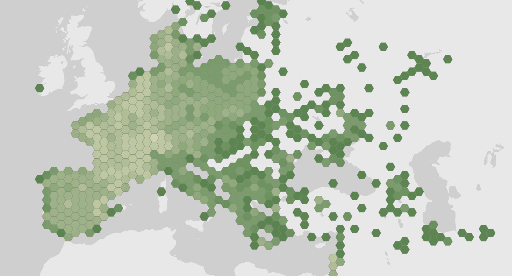 World map showing recorded occurrences of Martes foina.