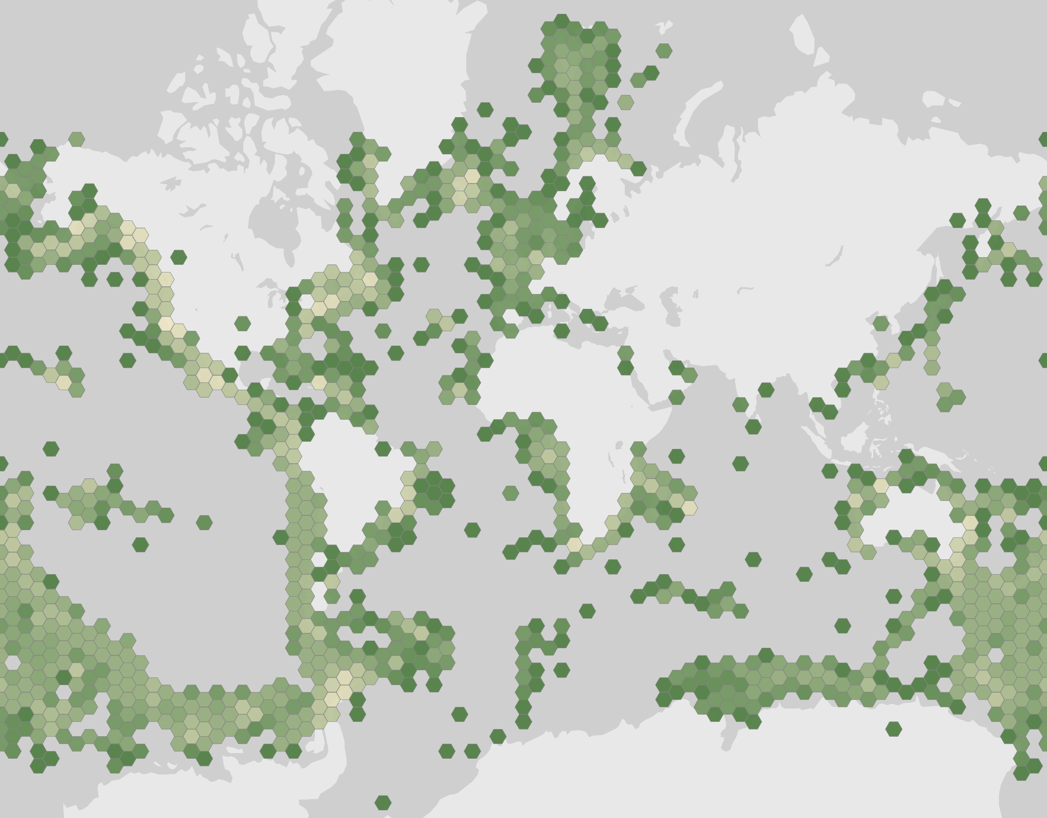 World map showing recorded occurrences of Megaptera novaeangliae.