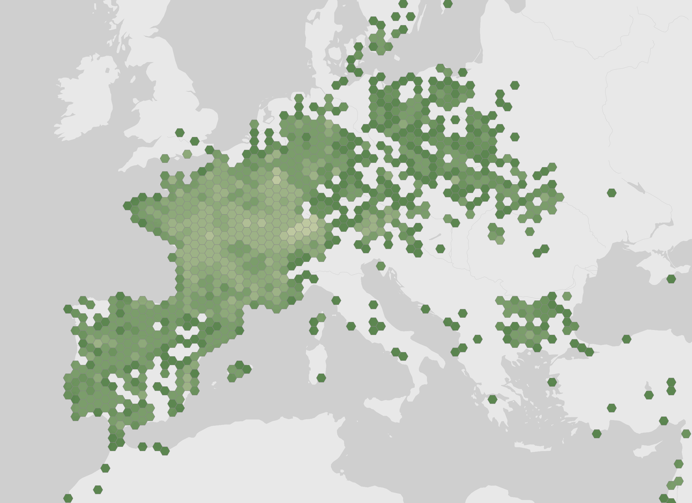 World map showing recorded occurrences of Myotis myotis.