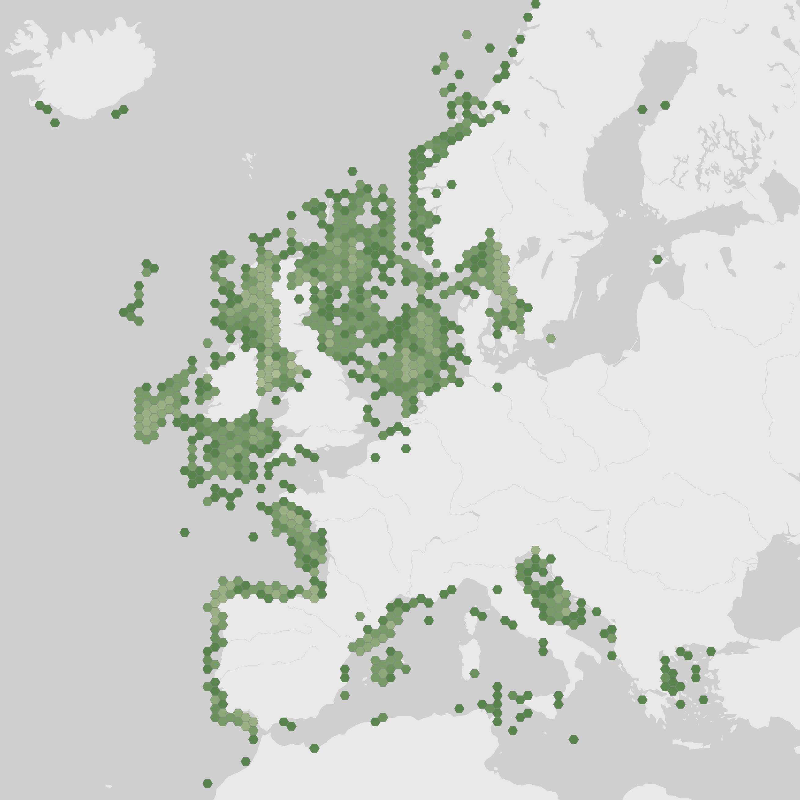 World map showing recorded occurrences of Nephrops norvegicus.