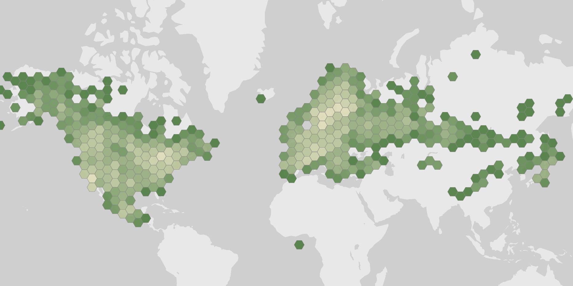 World map showing recorded occurrences of Nymphalis antiopa.