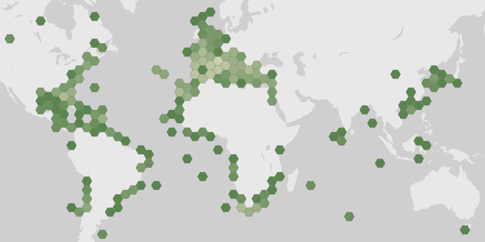 World map showing recorded occurrences of Octopus vulgaris.