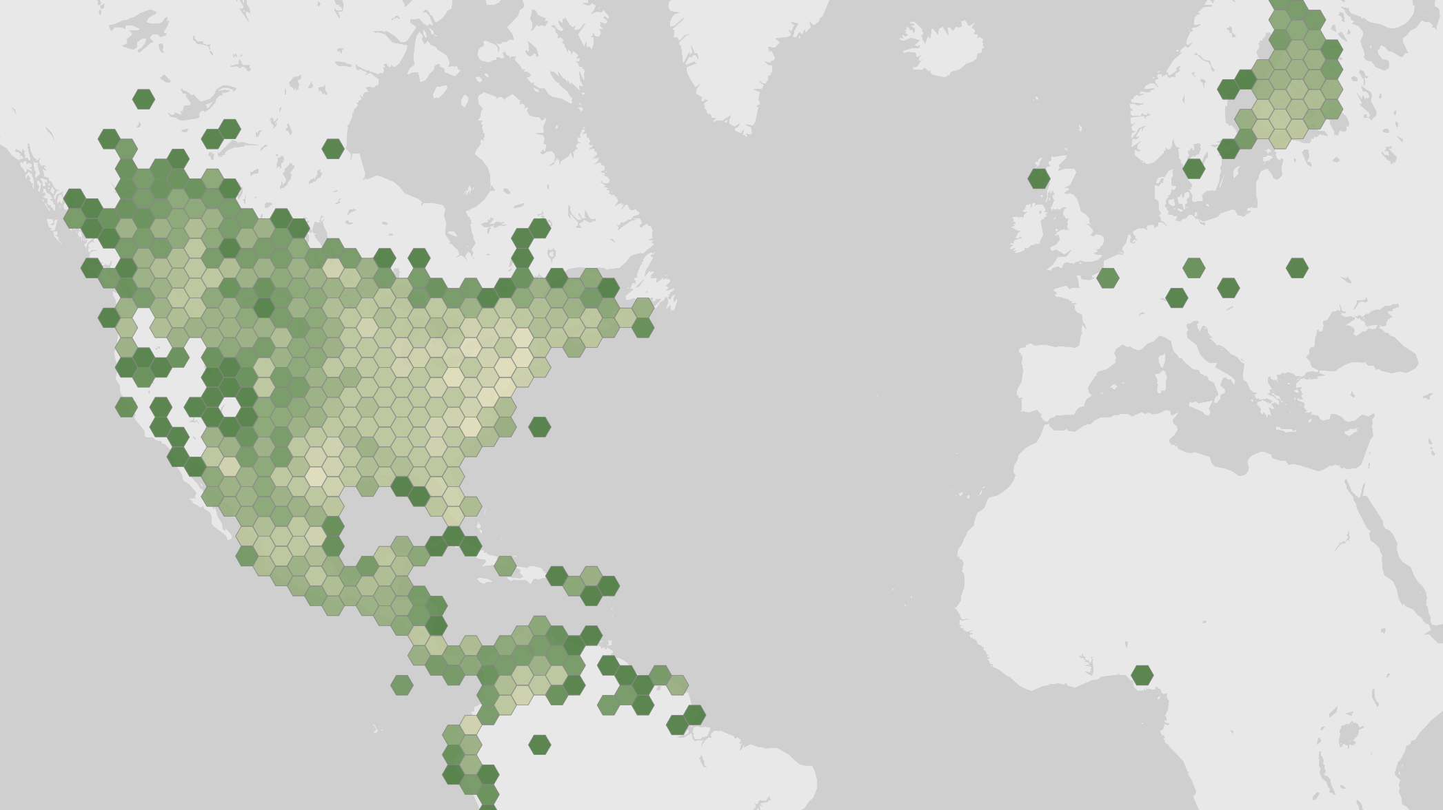 World map showing recorded occurrences of Odocoileus virginianus.
