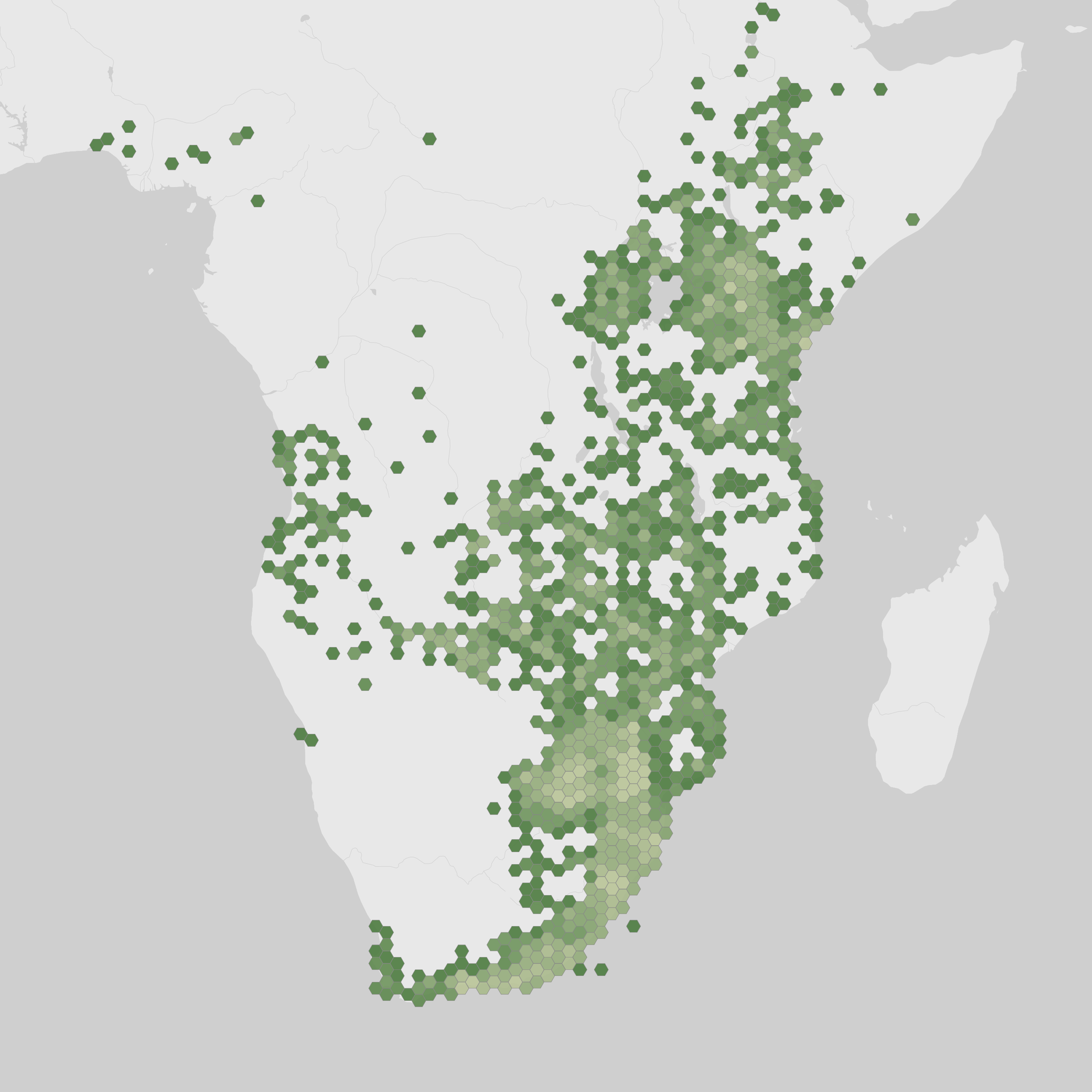 World map showing recorded occurrences of Oriolus larvatus.