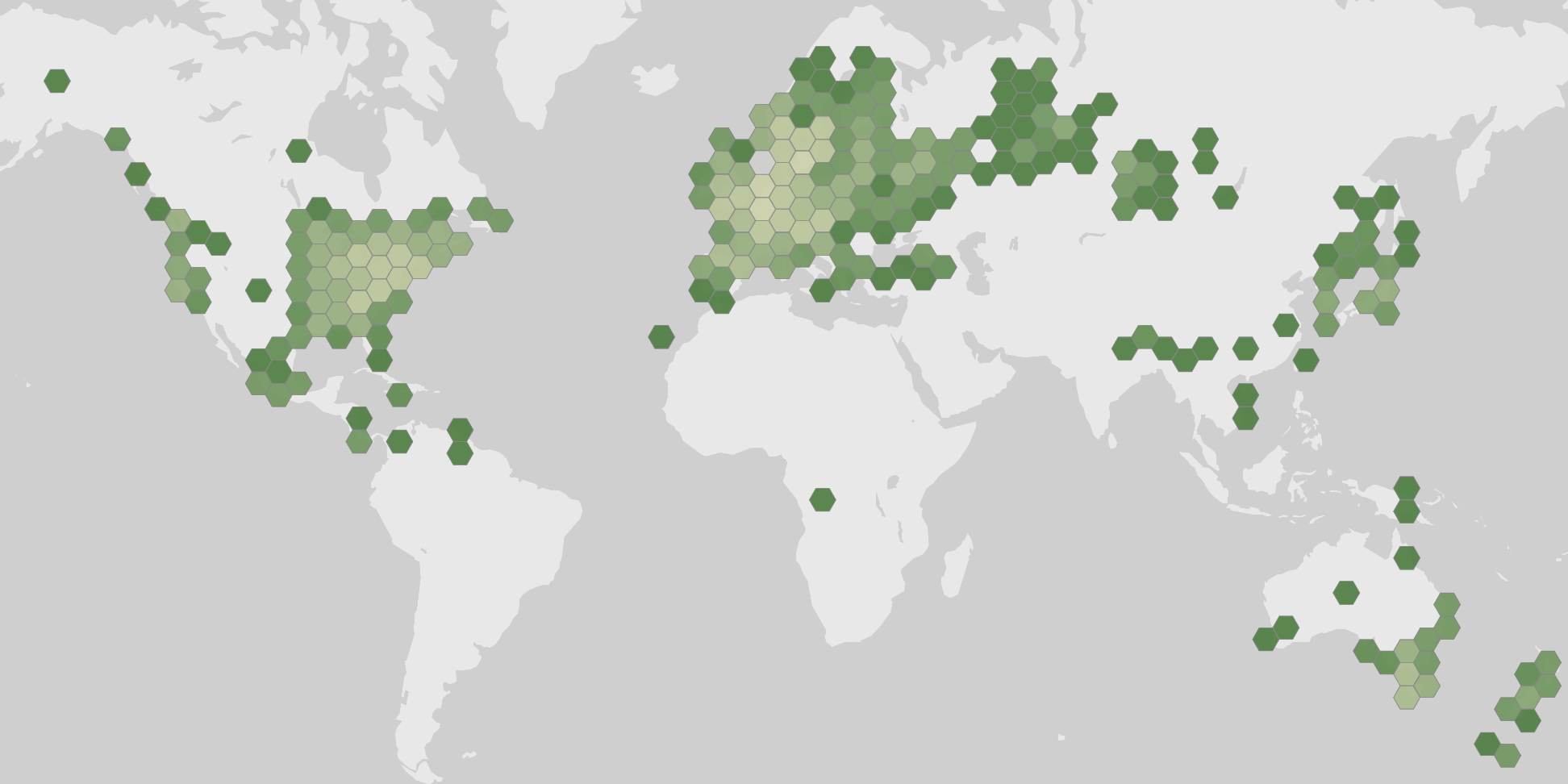 World map showing recorded occurrences of Panellus stipticus.