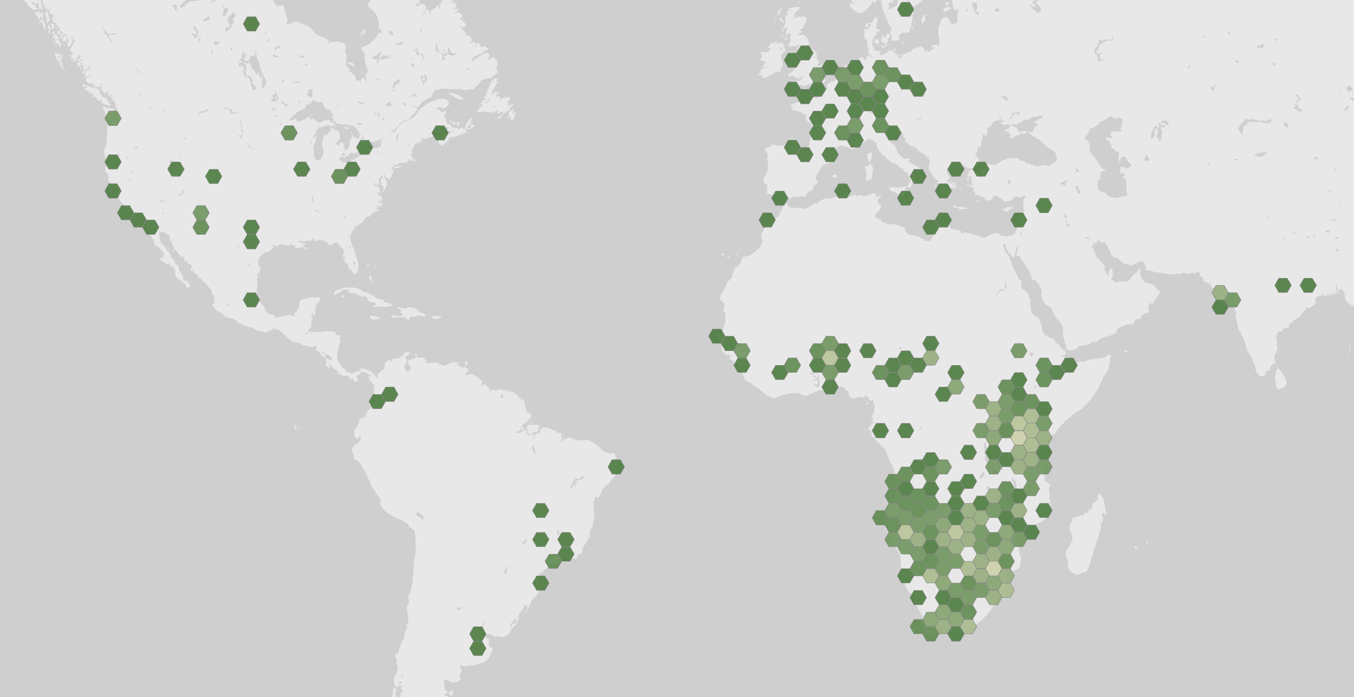 World map showing recorded occurrences of Panthera leo.