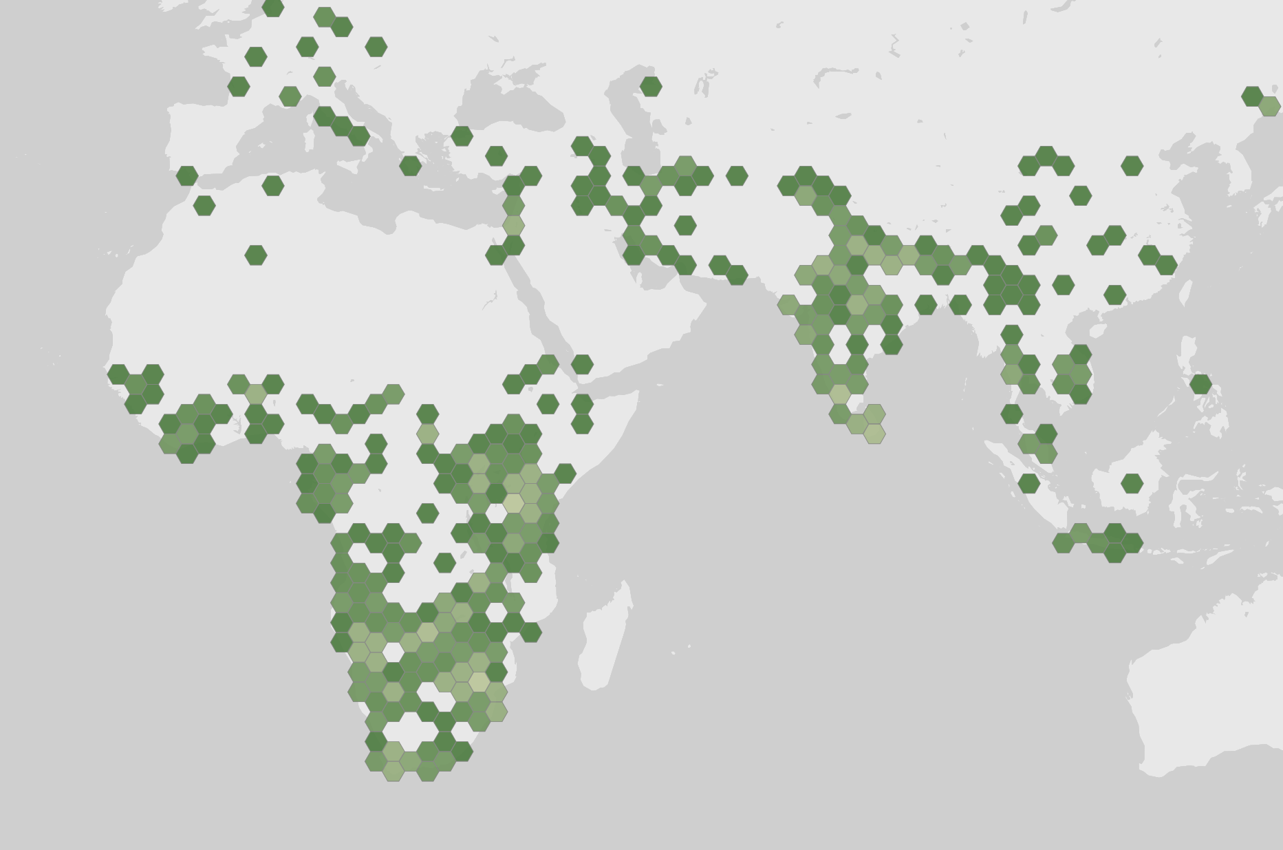 World map showing recorded occurrences of Panthera pardus.