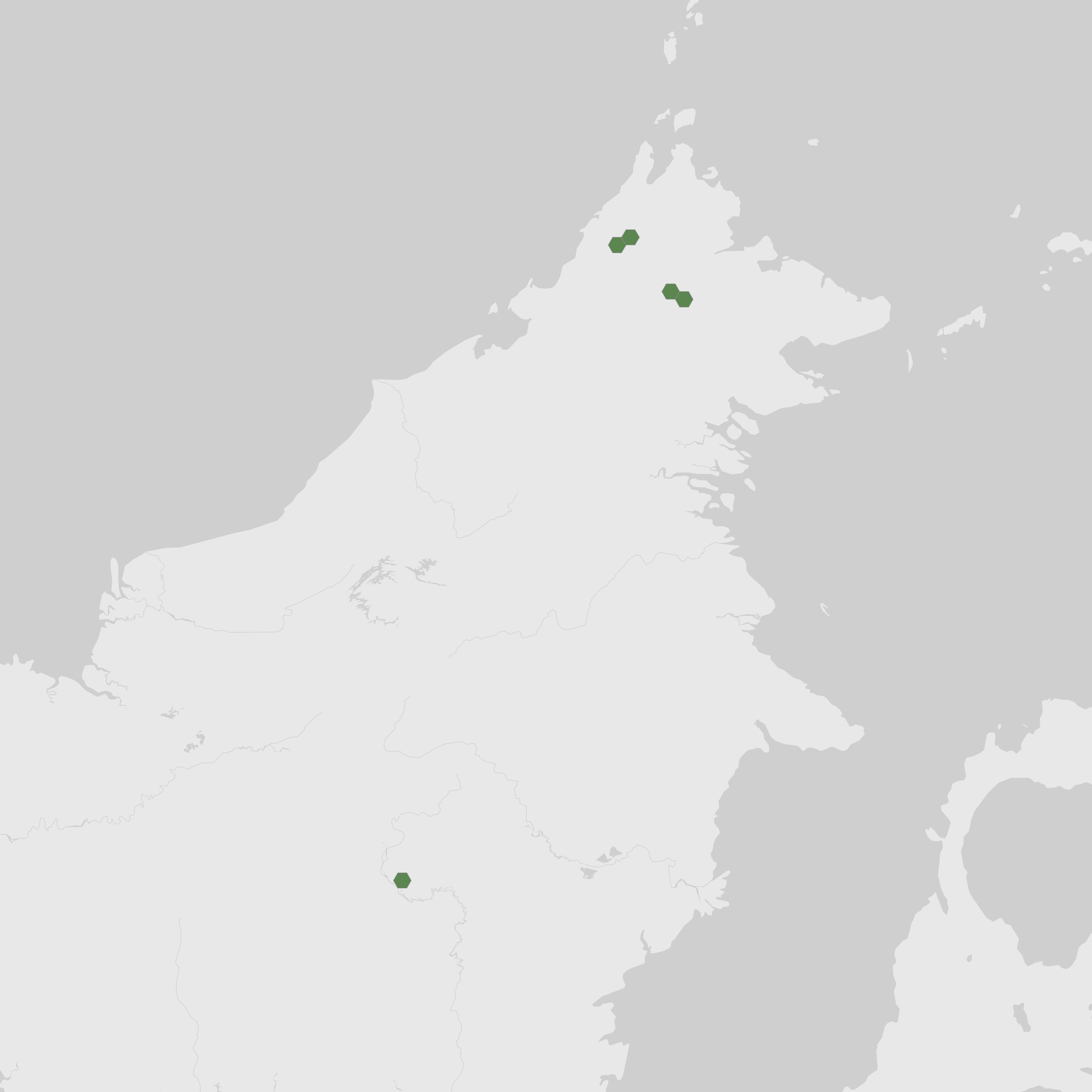 World map showing recorded occurrences of Paphiopedilum rothschildianum.