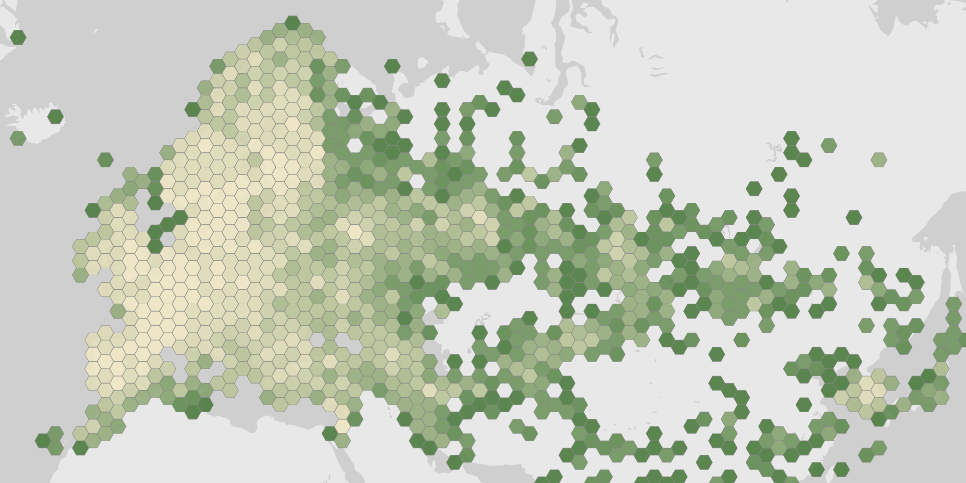 World map showing recorded occurrences of Parus major.