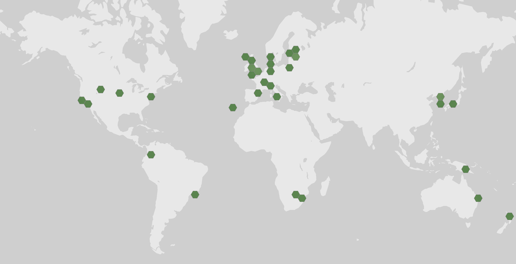 World map showing recorded occurrences of Penicillium roqueforti.