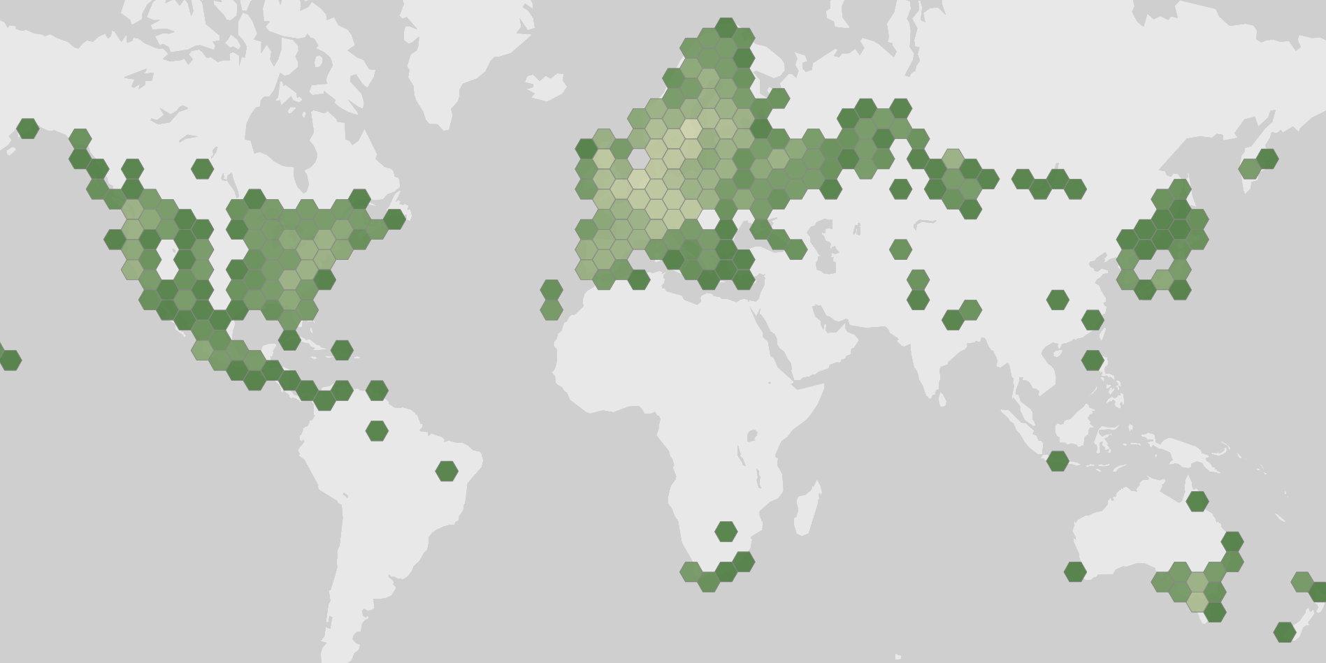 World map showing recorded occurrences of Phaeolus schweinitzii.