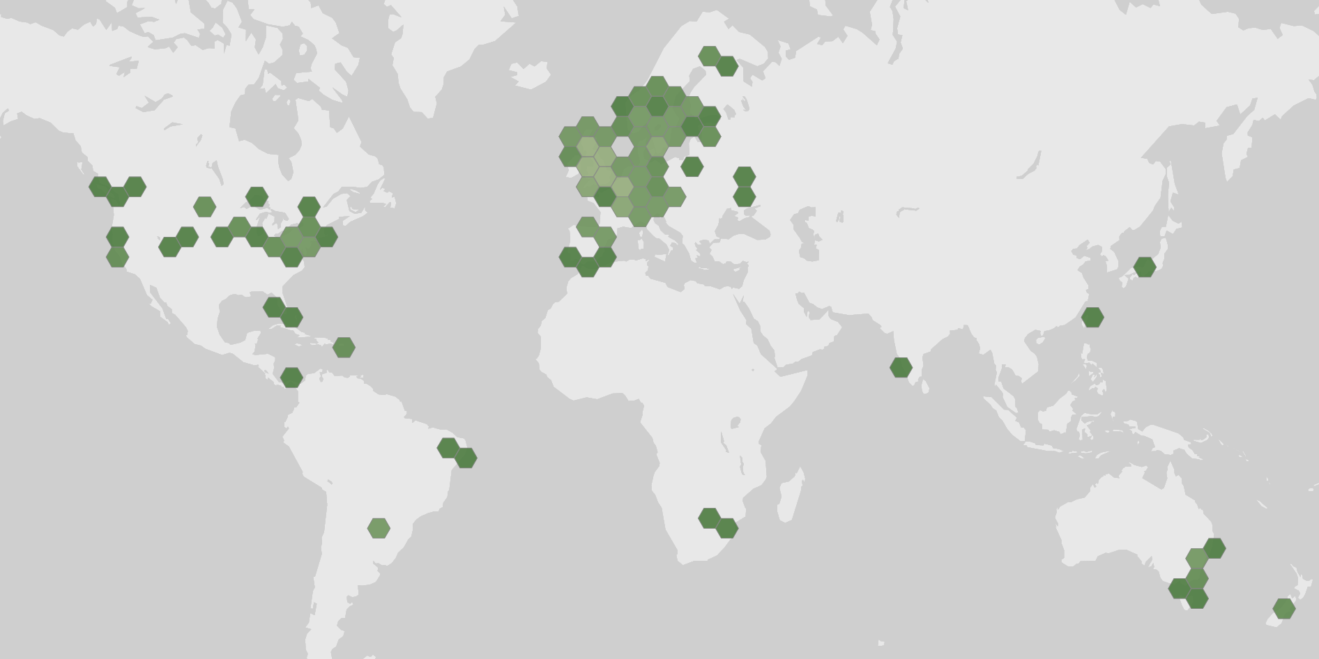 World map showing recorded occurrences of Pilobolus crystallinus.