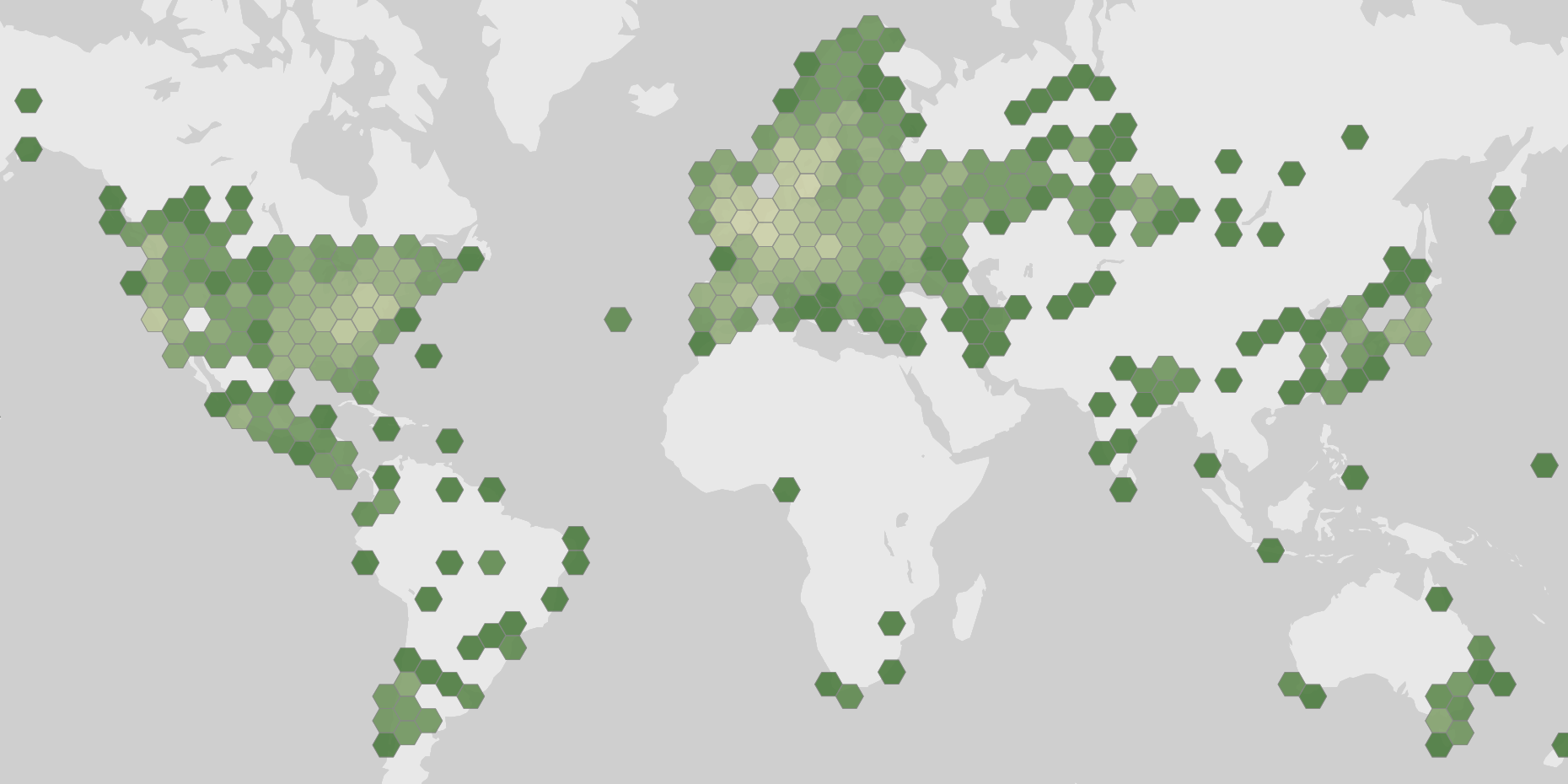 World map showing recorded occurrences of Pleurotus ostreatus.