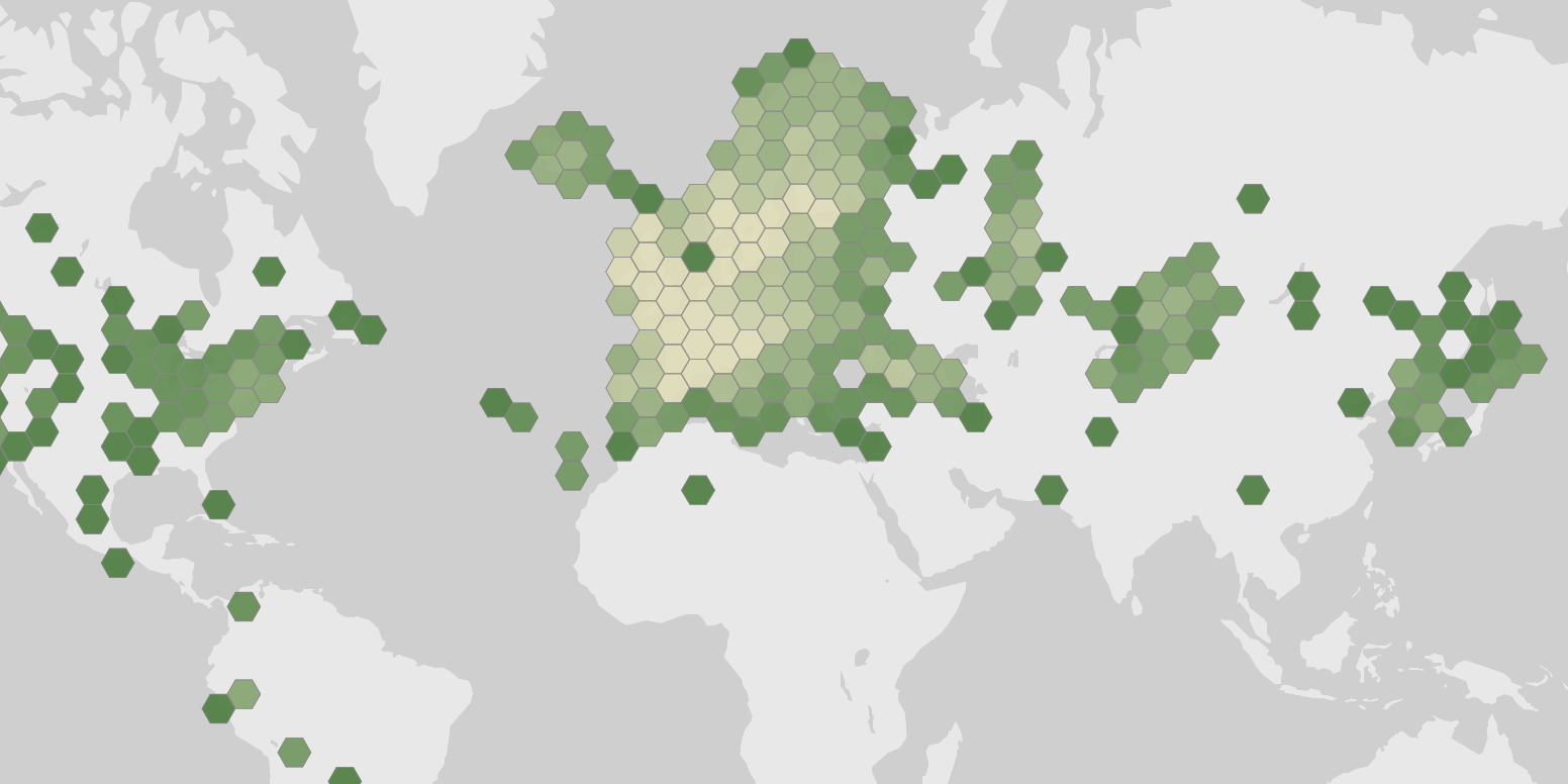 World map showing recorded occurrences of Polypodium vulgare.