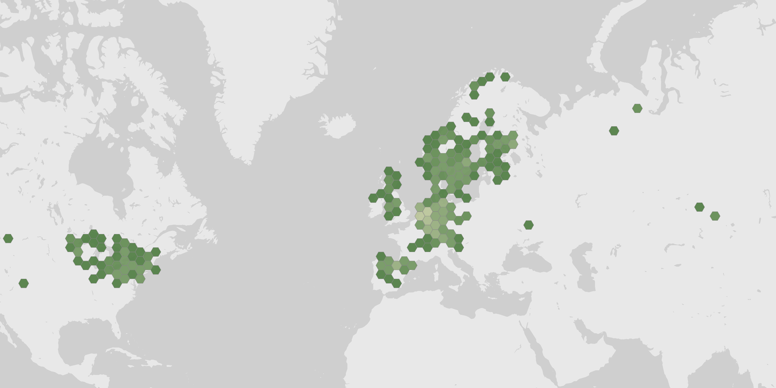 World map showing recorded occurrences of Polyporus brumalis.