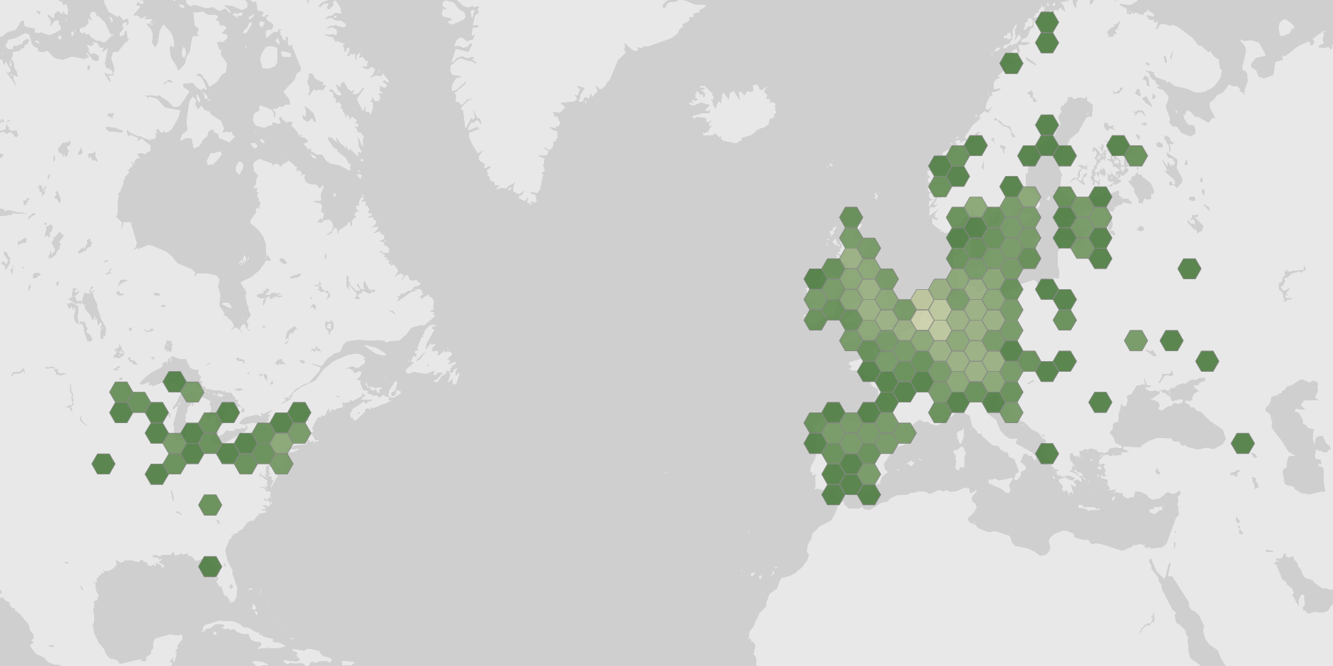 World map showing recorded occurrences of Polyporus squamosus.