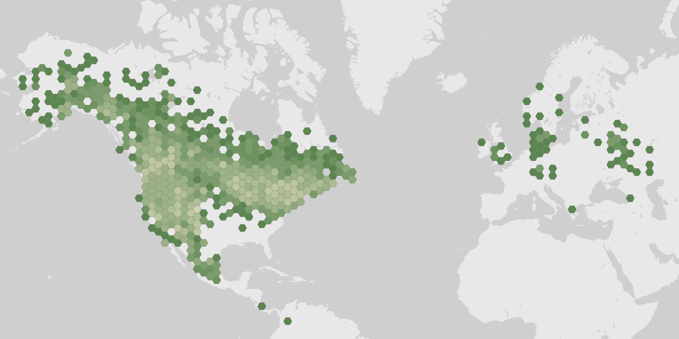 World map showing recorded occurrences of Populus tremuloides.