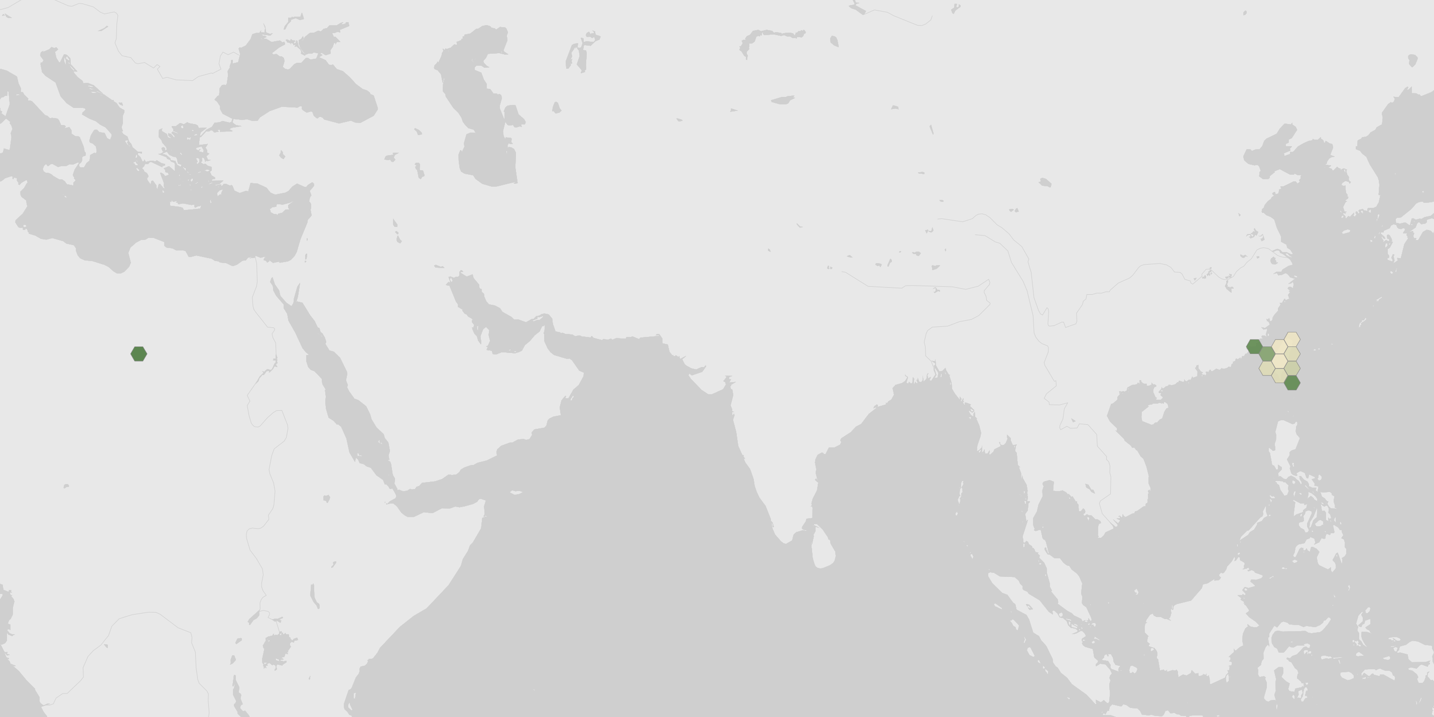 World map showing recorded occurrences of Psilopogon nuchalis.