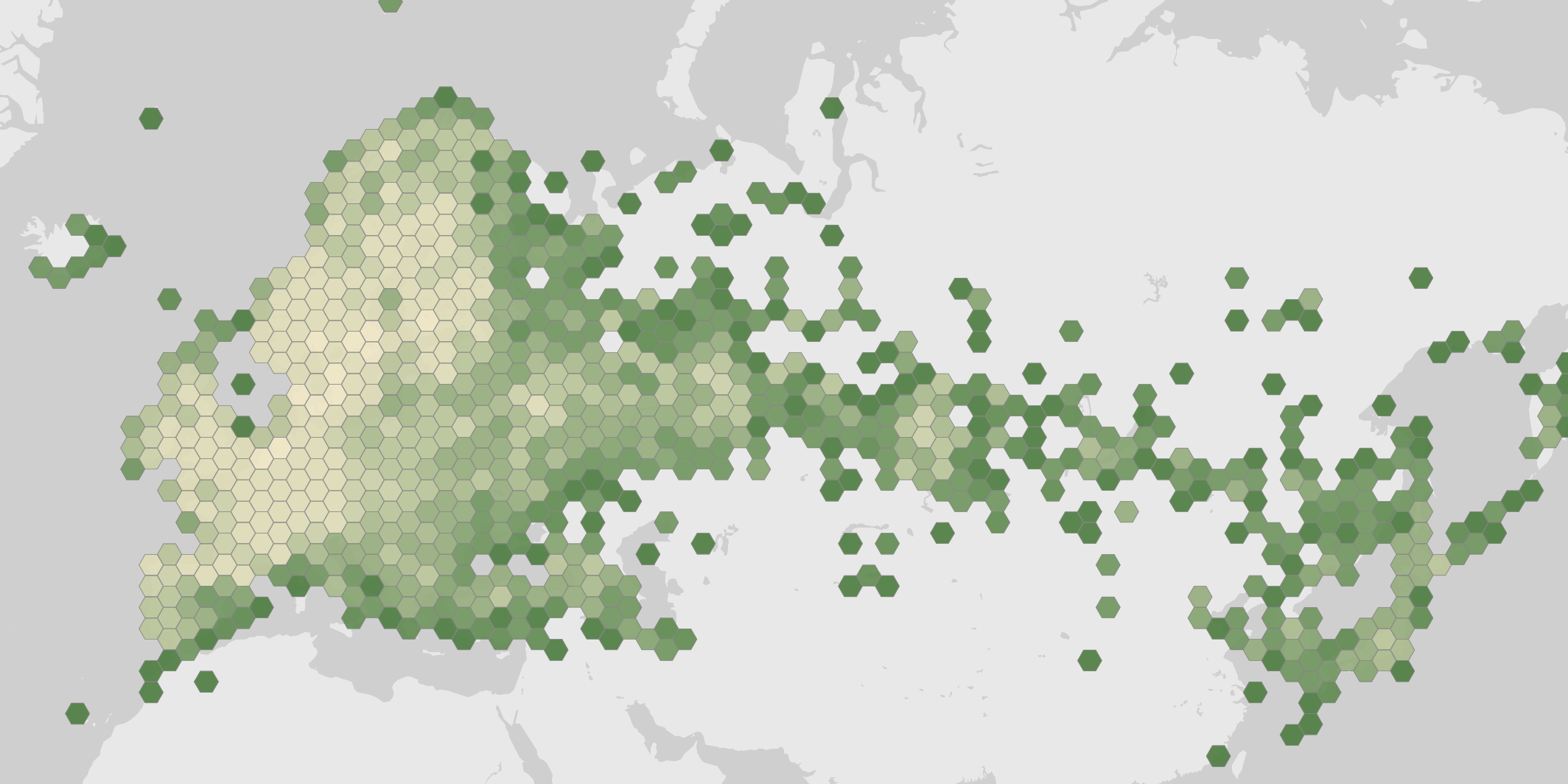 World map showing recorded occurrences of Pyrrhula pyrrhula.