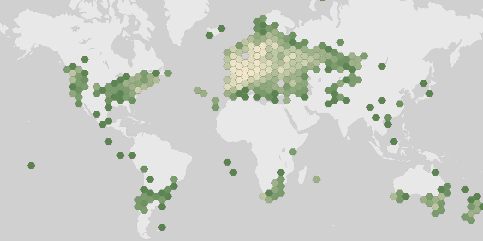 World map showing recorded occurrences of Quercus robur.