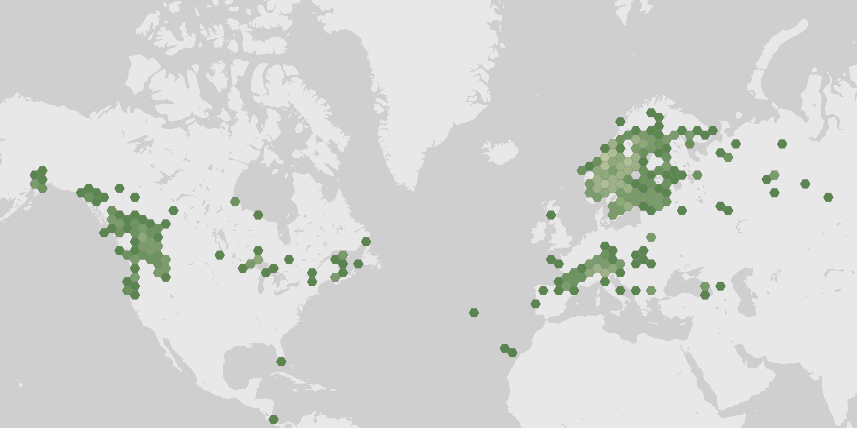 World map showing recorded occurrences of Ramalina thrausta.