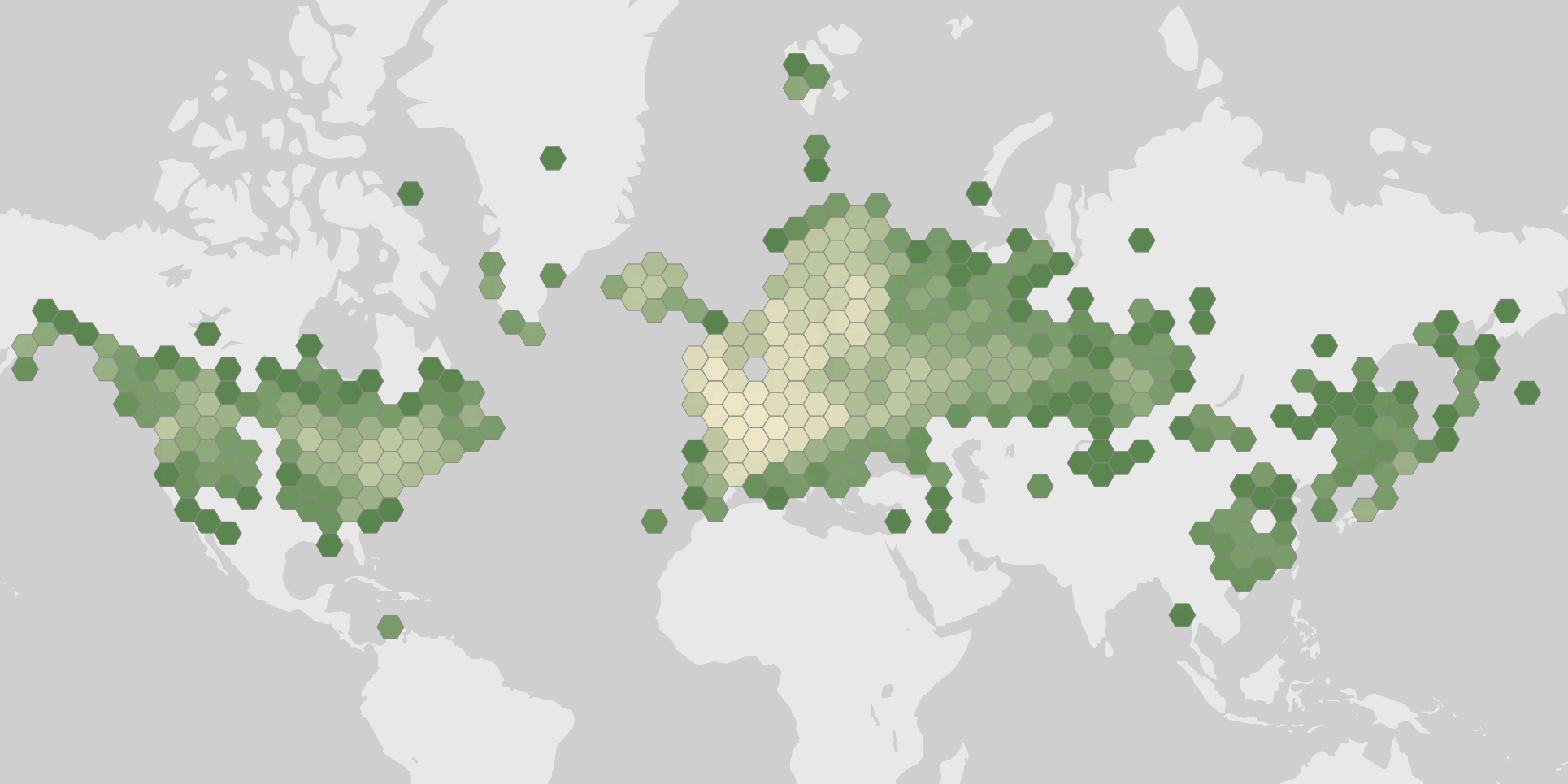 World map showing recorded occurrences of Ranunculus acris.