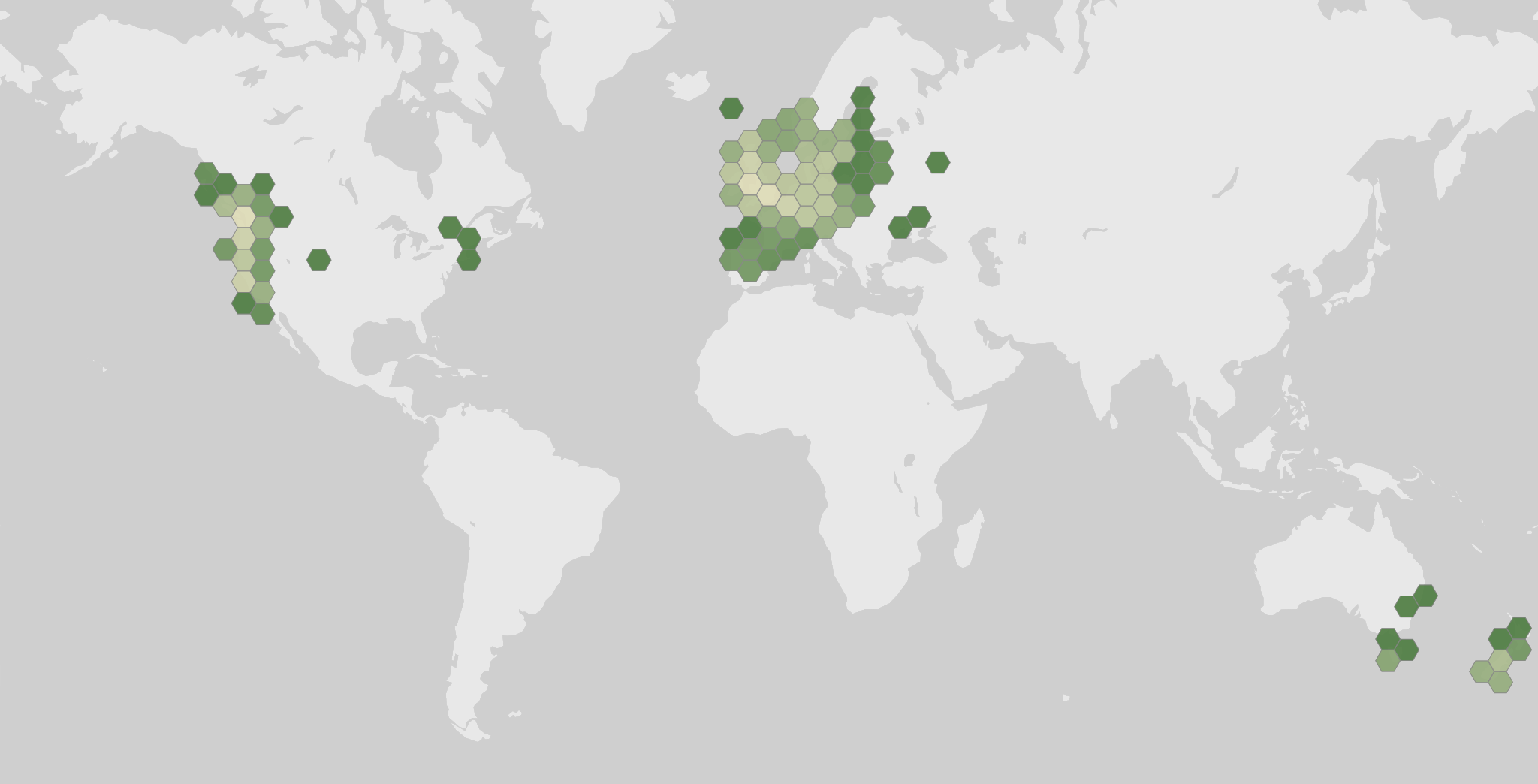 World map showing recorded occurrences of Ribes sanguineum.