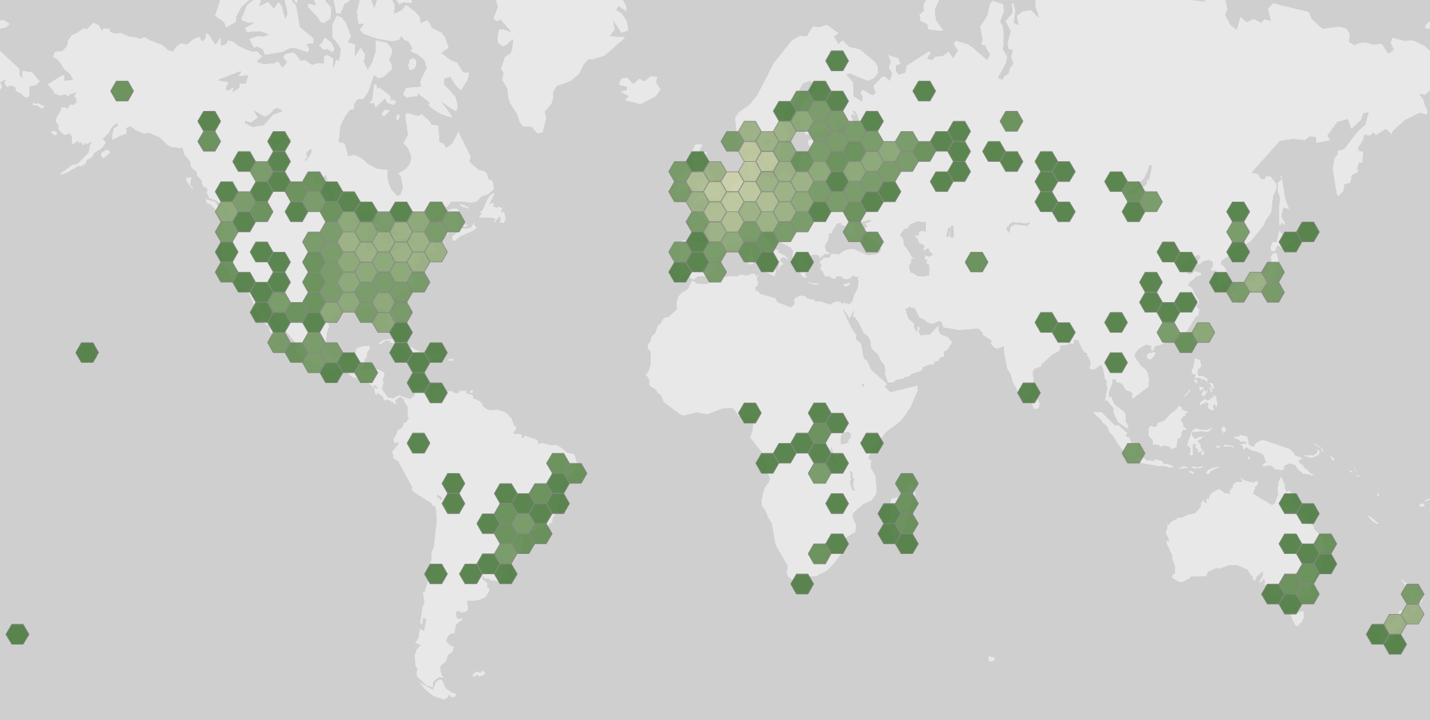 World map showing recorded occurrences of Riccia fluitans.