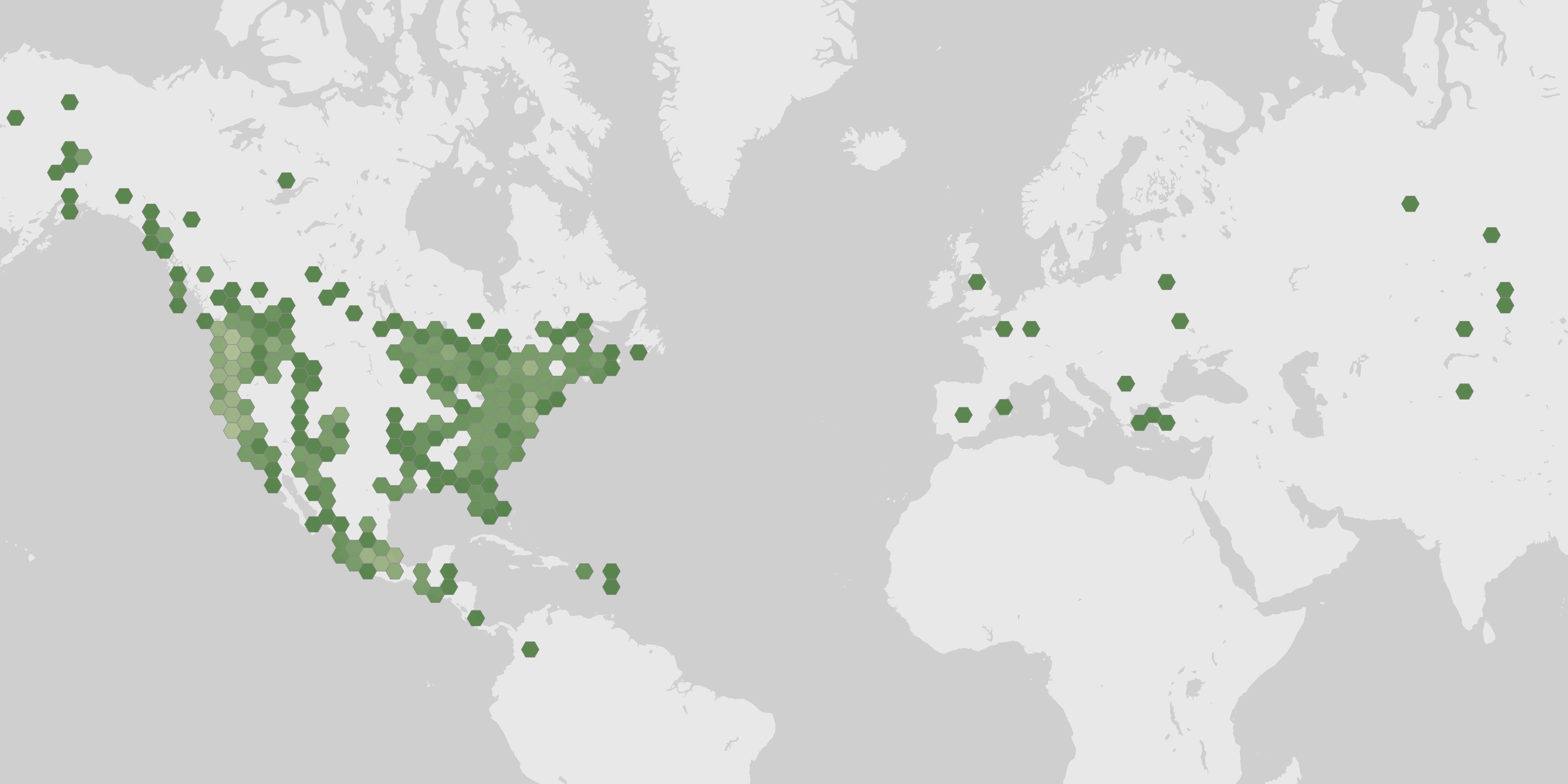 World map showing recorded occurrences of Russula brevipes.