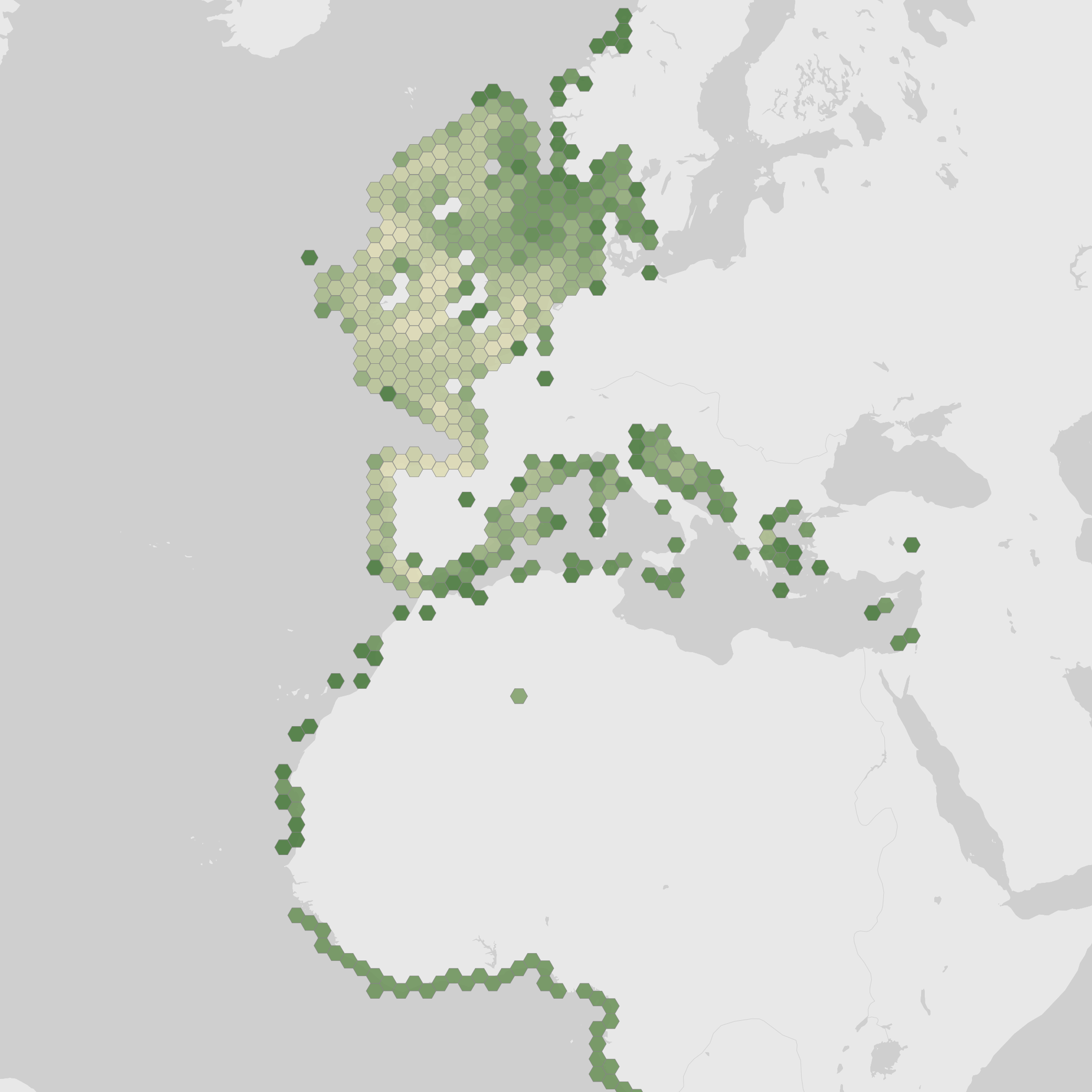 World map showing recorded occurrences of Scyliorhinus canicula.