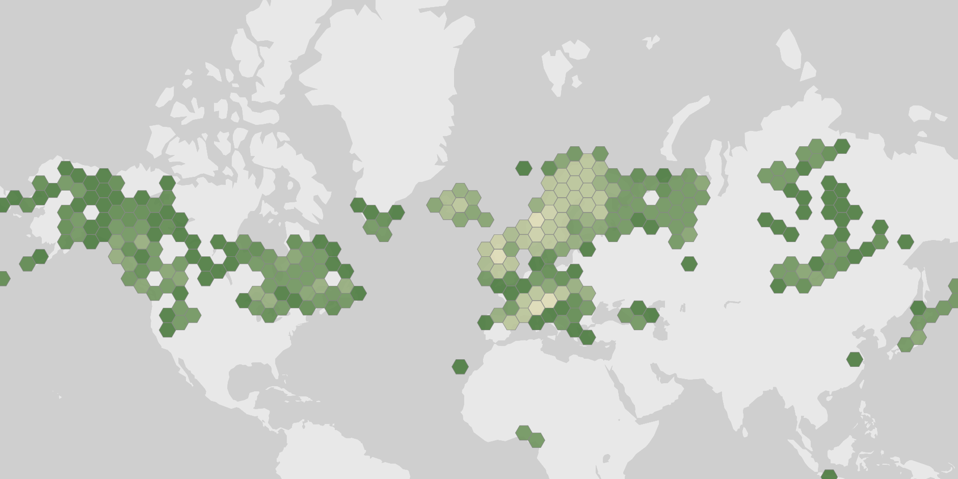 World map showing recorded occurrences of Selaginella selaginoides.