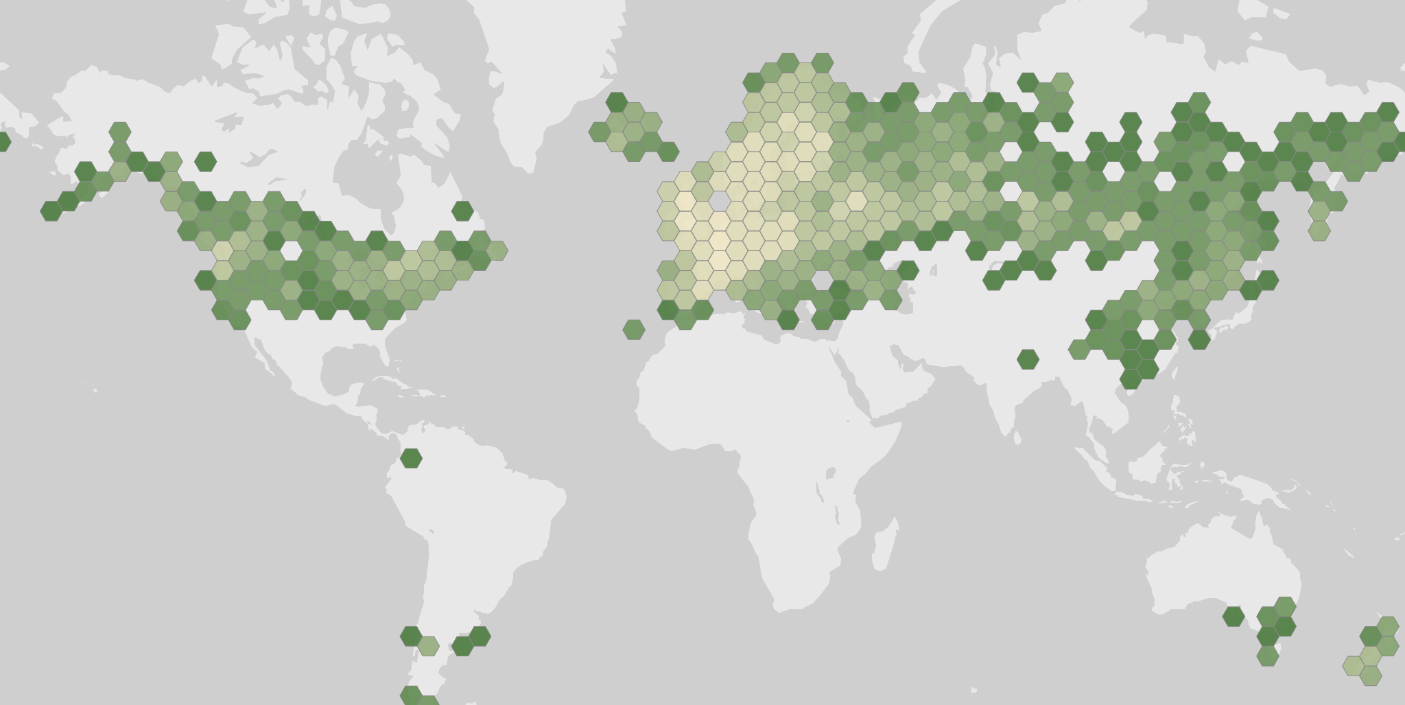 World map showing recorded occurrences of Sorbus aucuparia.