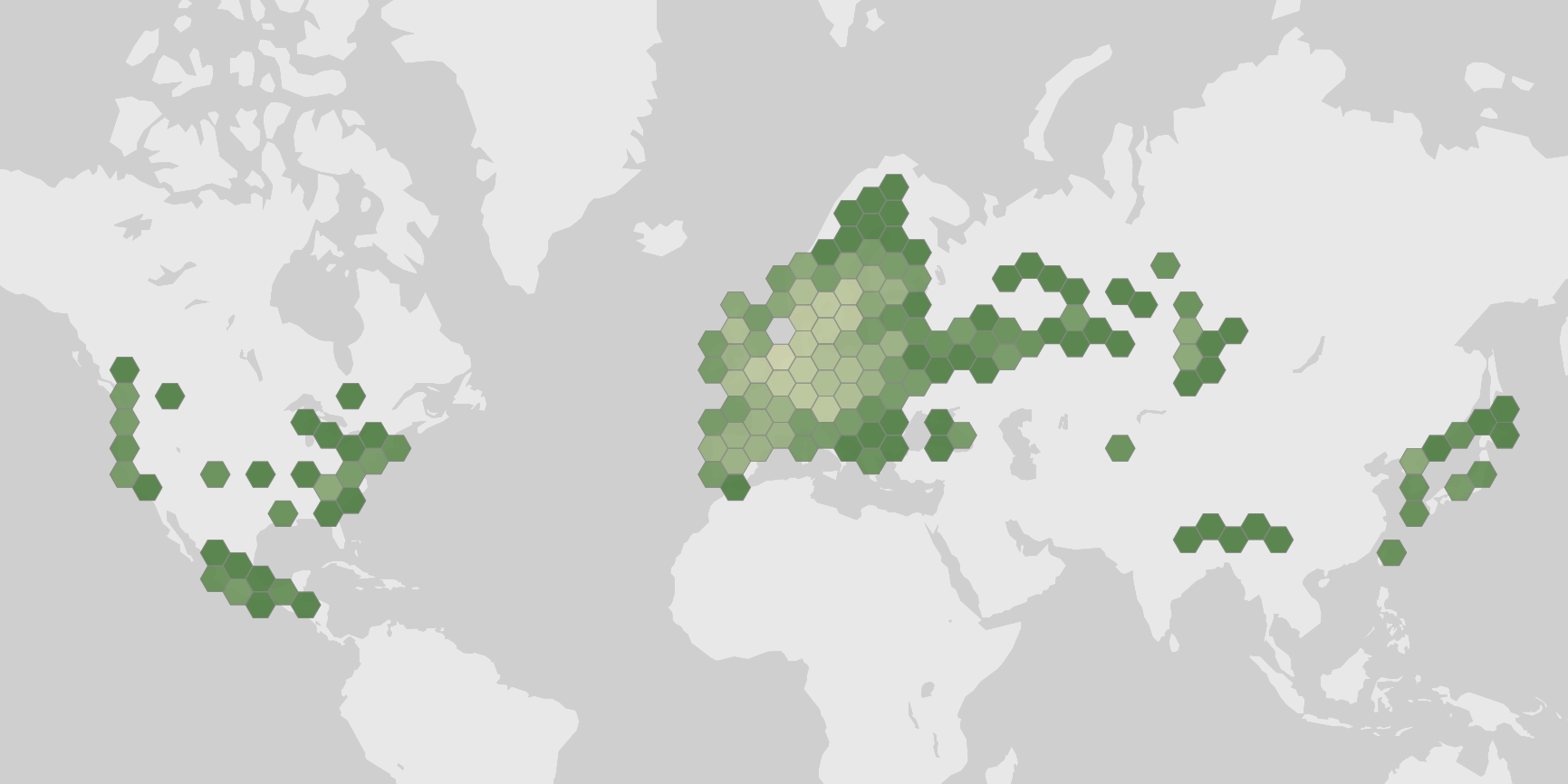 World map showing recorded occurrences of Sparassis crispa.