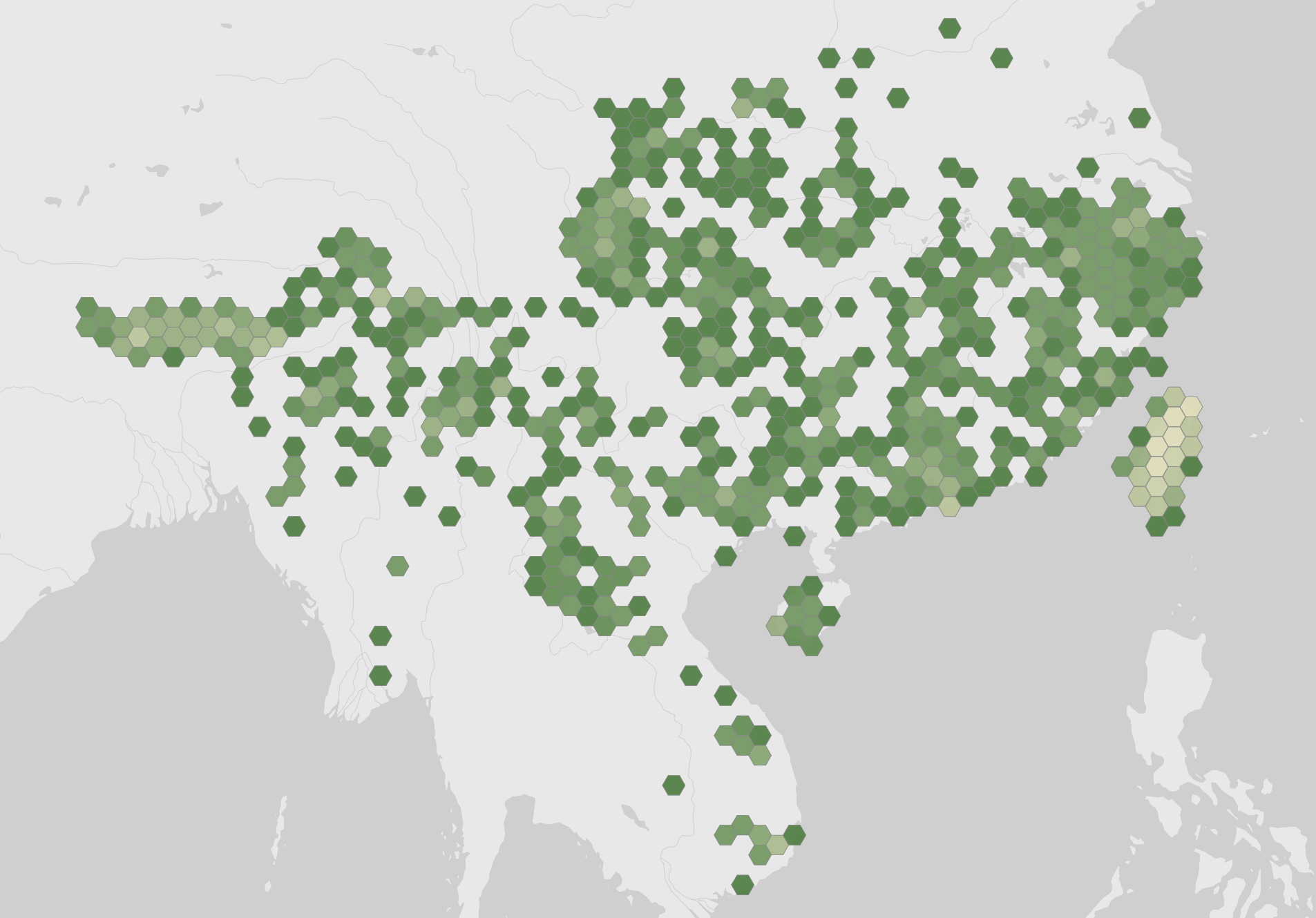 World map showing recorded occurrences of Stachyridopsis ruficeps.