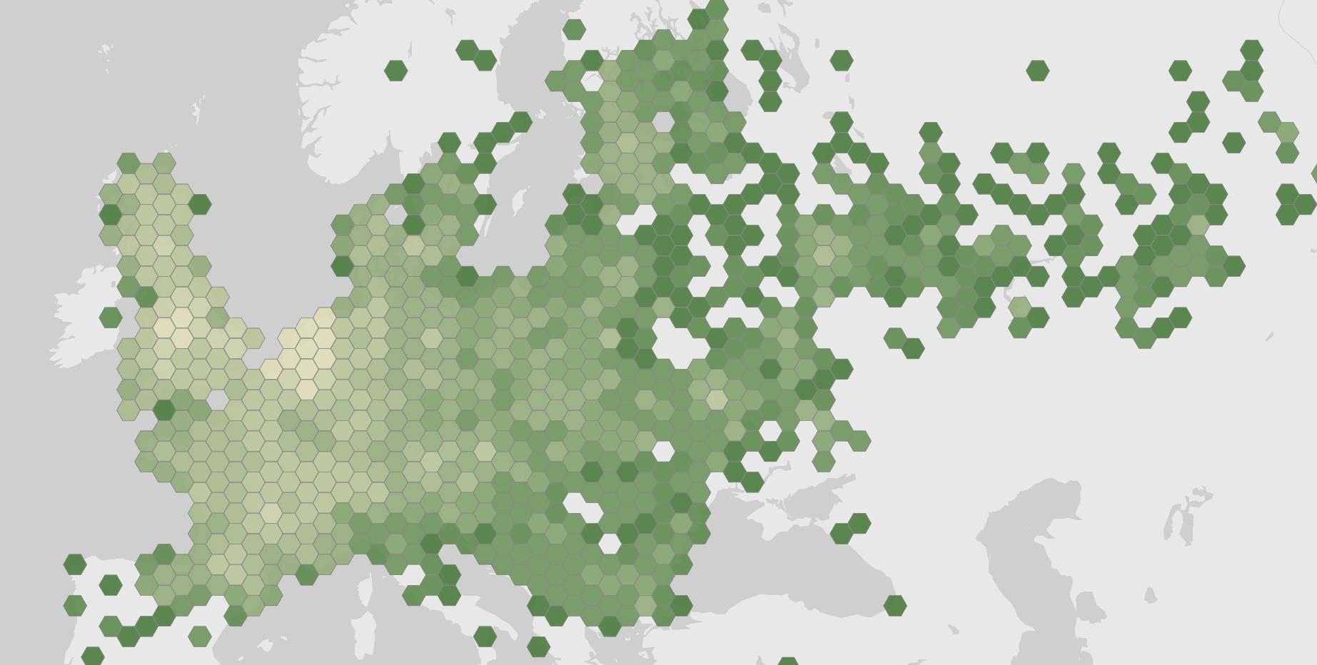World map showing recorded occurrences of Talpa europaea.