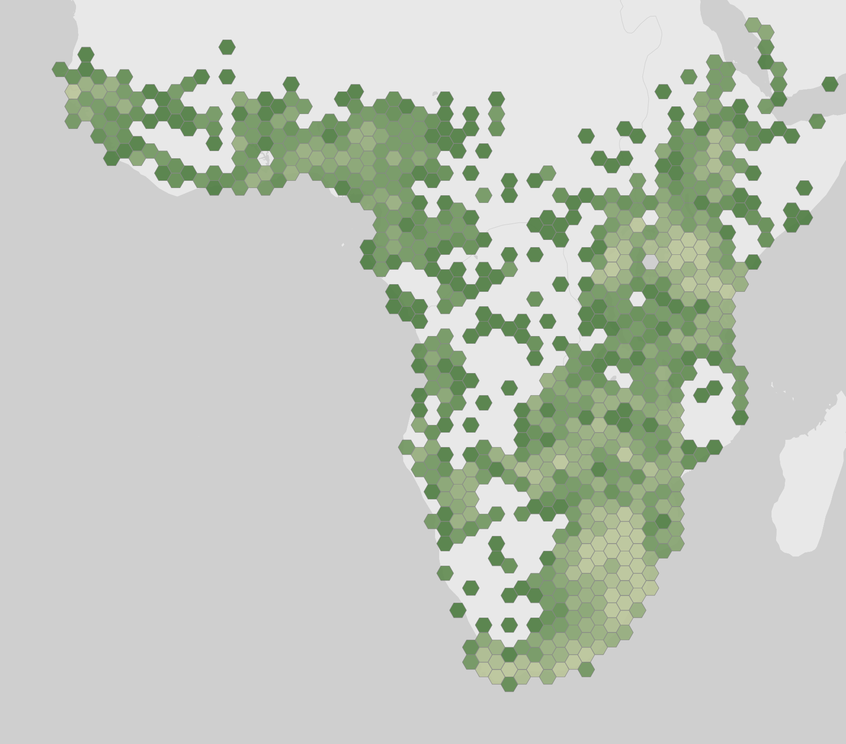 World map showing recorded occurrences of Terpsiphone viridis.