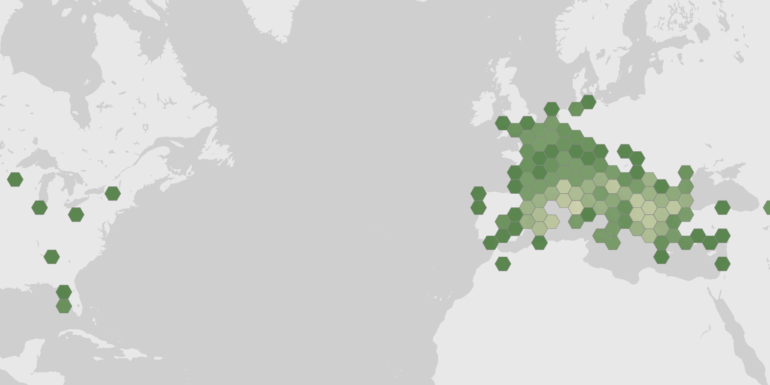 World map showing recorded occurrences of Testudo hermanni.