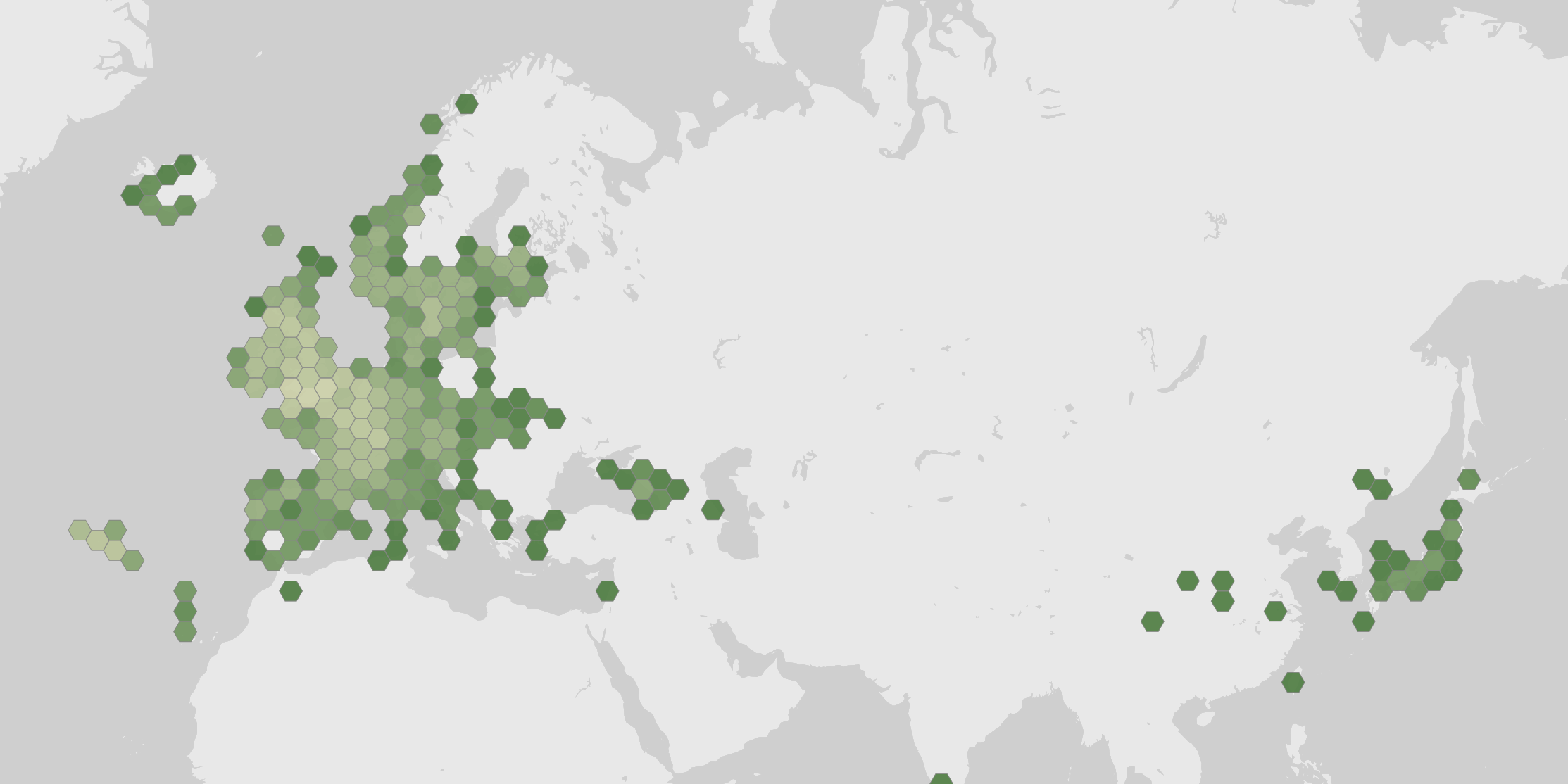 World map showing recorded occurrences of Thamnobryum alopecurum.